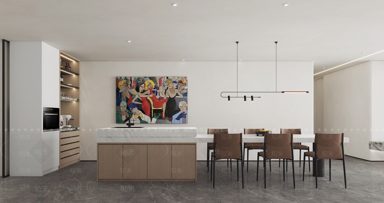 现代西厨岛台餐桌椅组合SU模型下载【ID:1160079749】