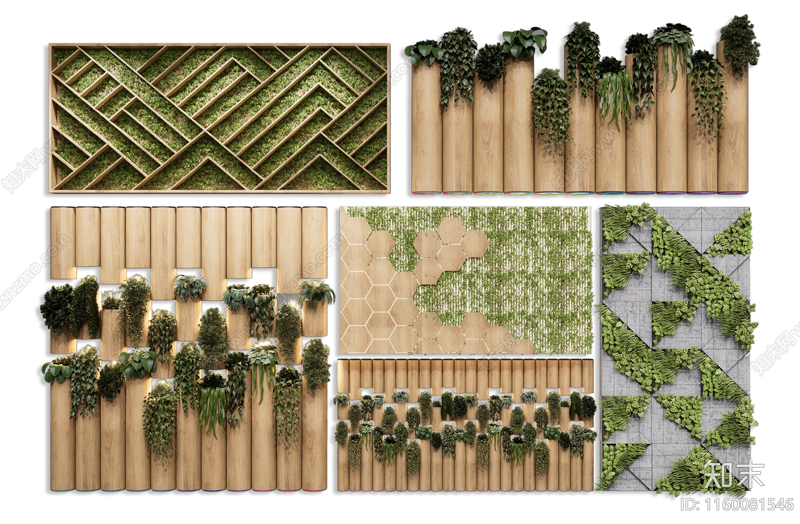 现代木头垂直绿化造型墙景墙SU模型下载【ID:1160081546】