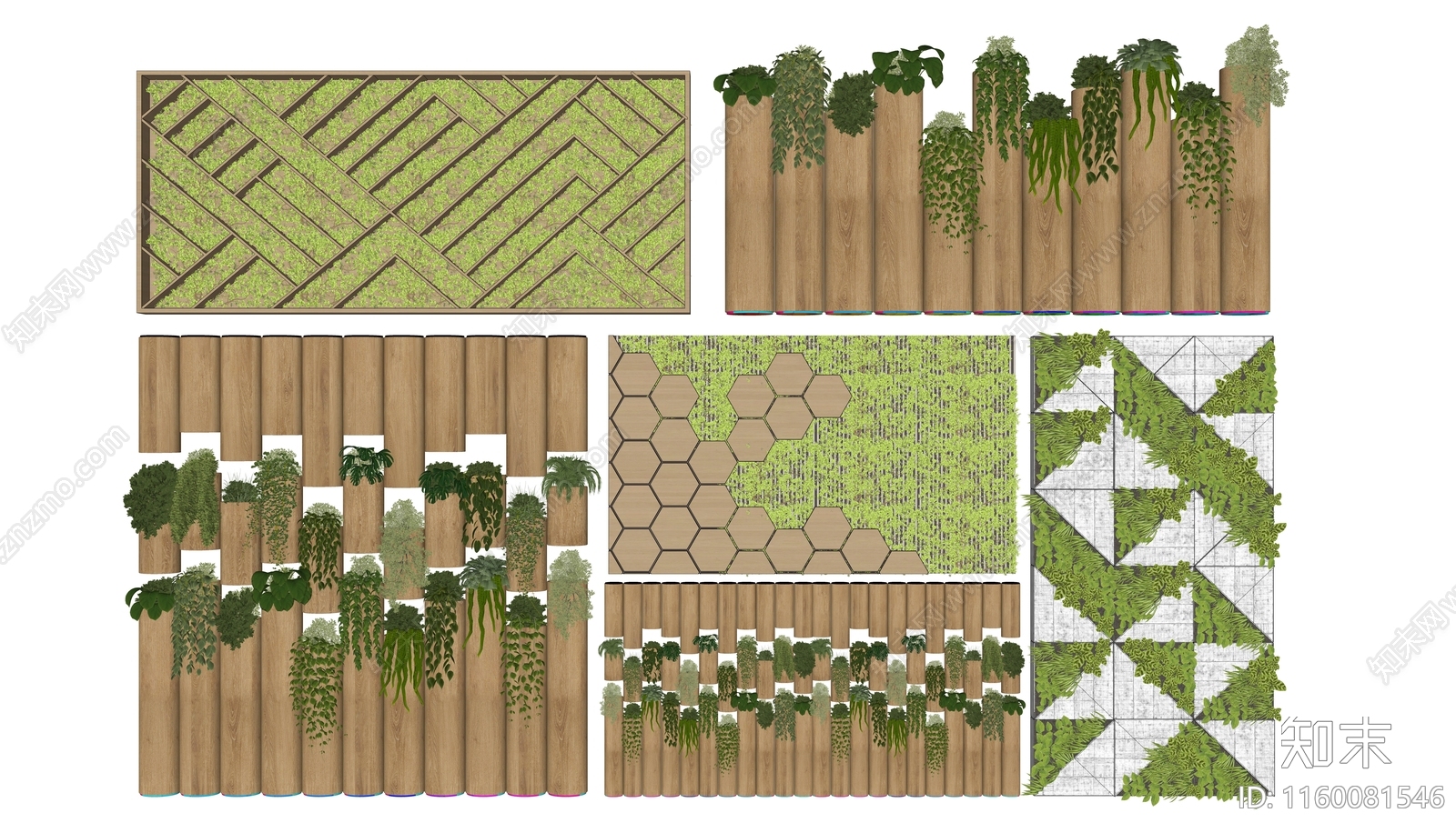 现代木头垂直绿化造型墙景墙SU模型下载【ID:1160081546】