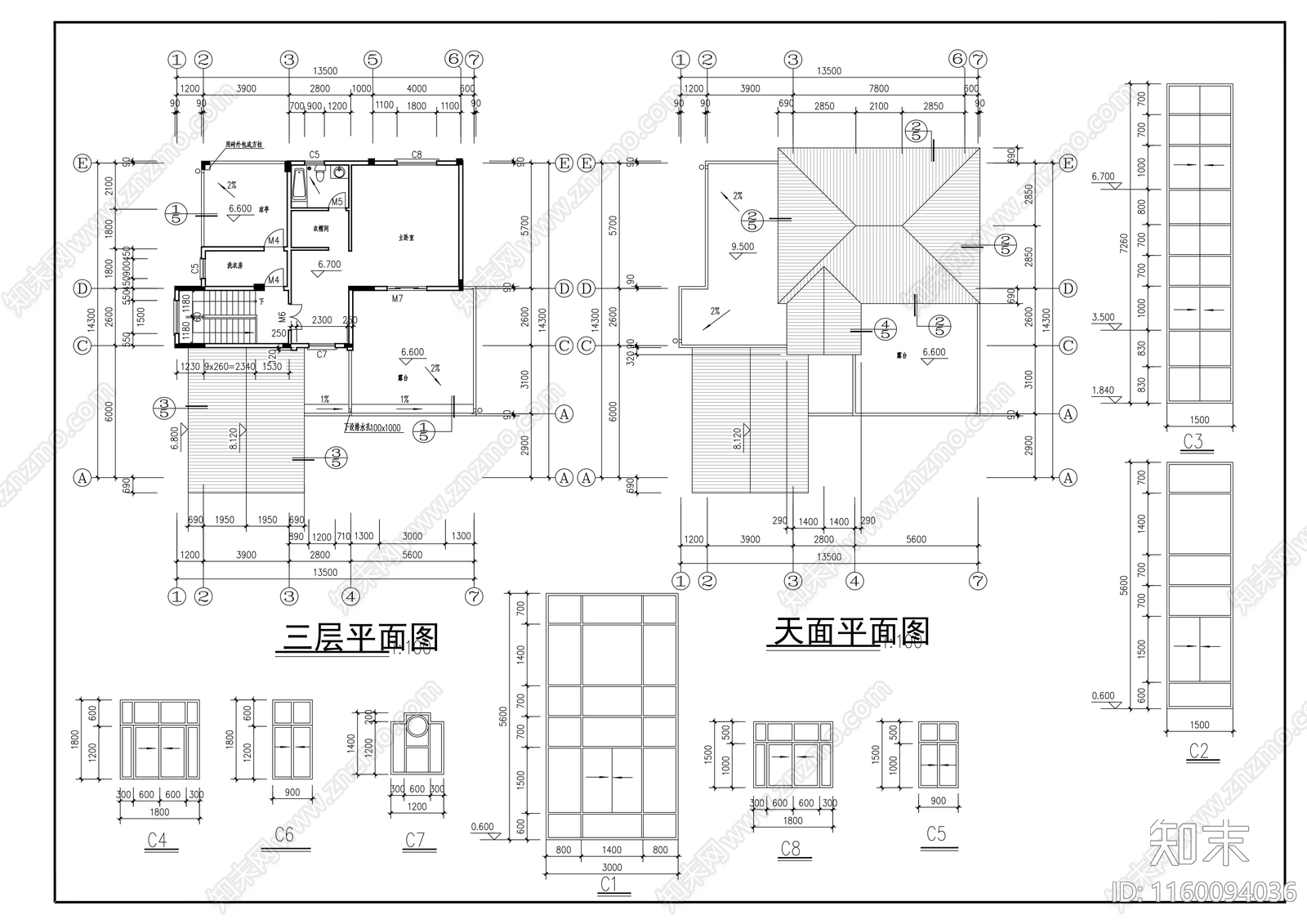 3层花园式独栋别墅建筑设施工图下载【ID:1160094036】