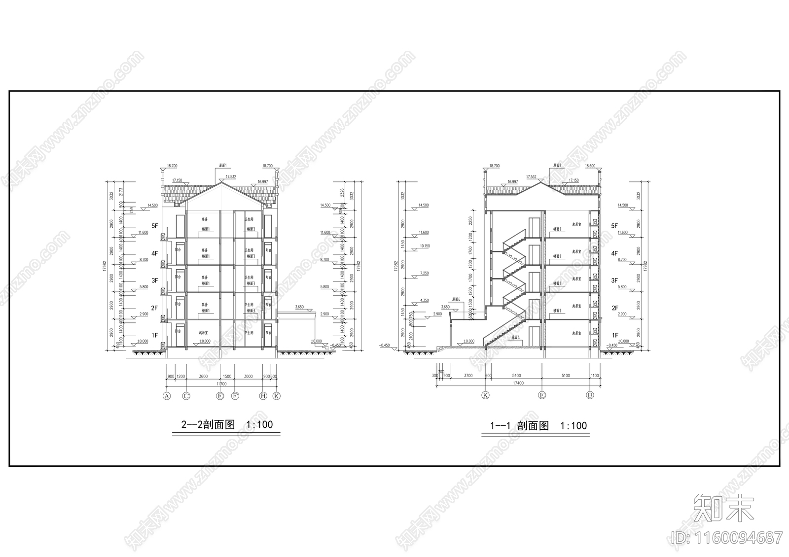 居民区五层住宅楼建cad施工图下载【ID:1160094687】