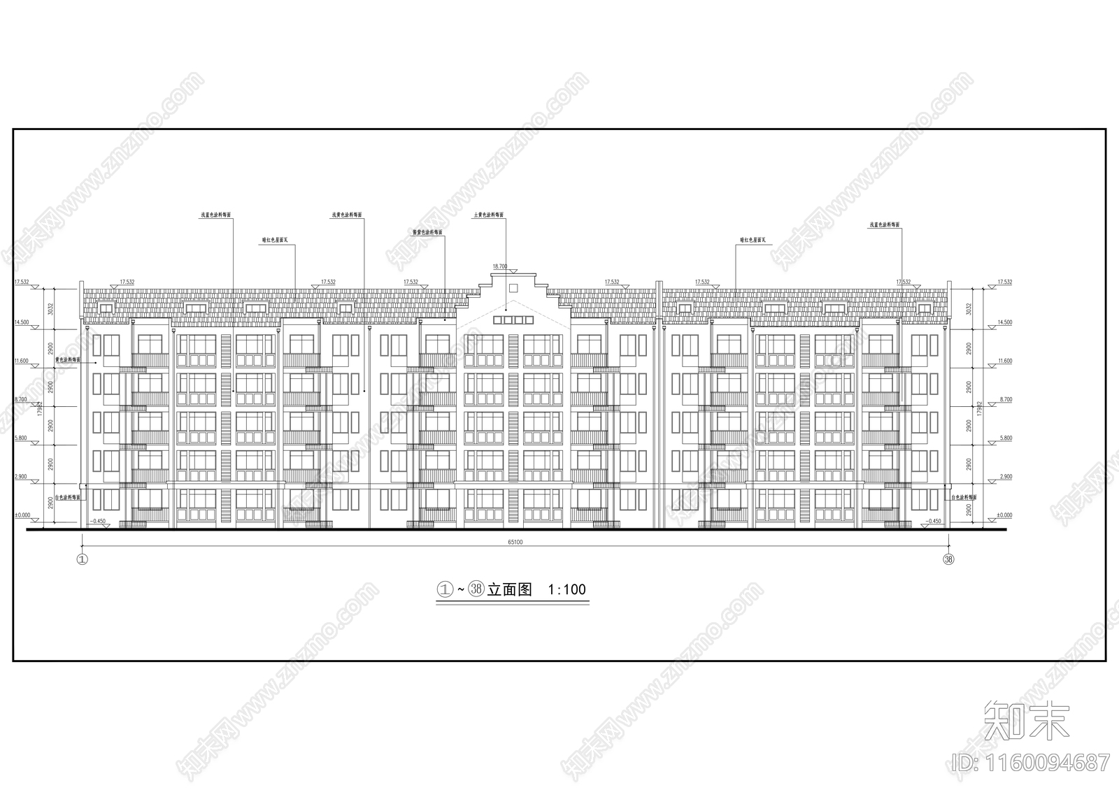 居民区五层住宅楼建cad施工图下载【ID:1160094687】