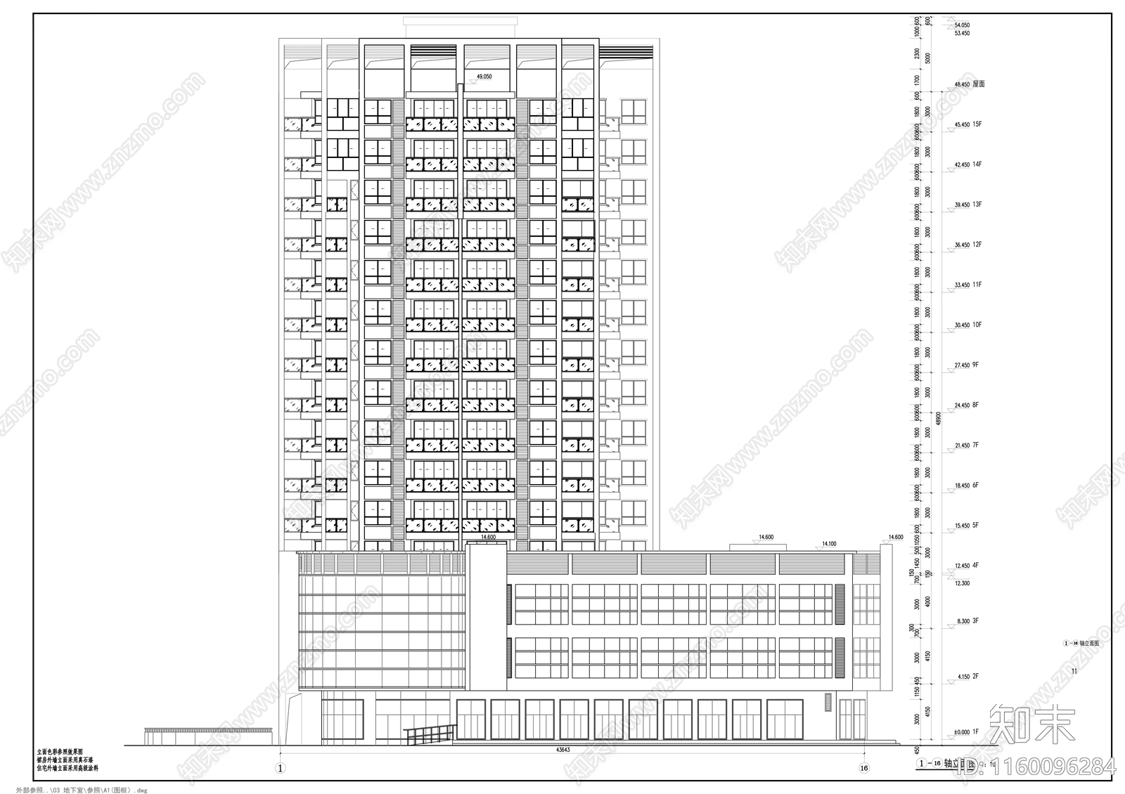 十五层现代风格住宅拆迁安置cad施工图下载【ID:1160096284】