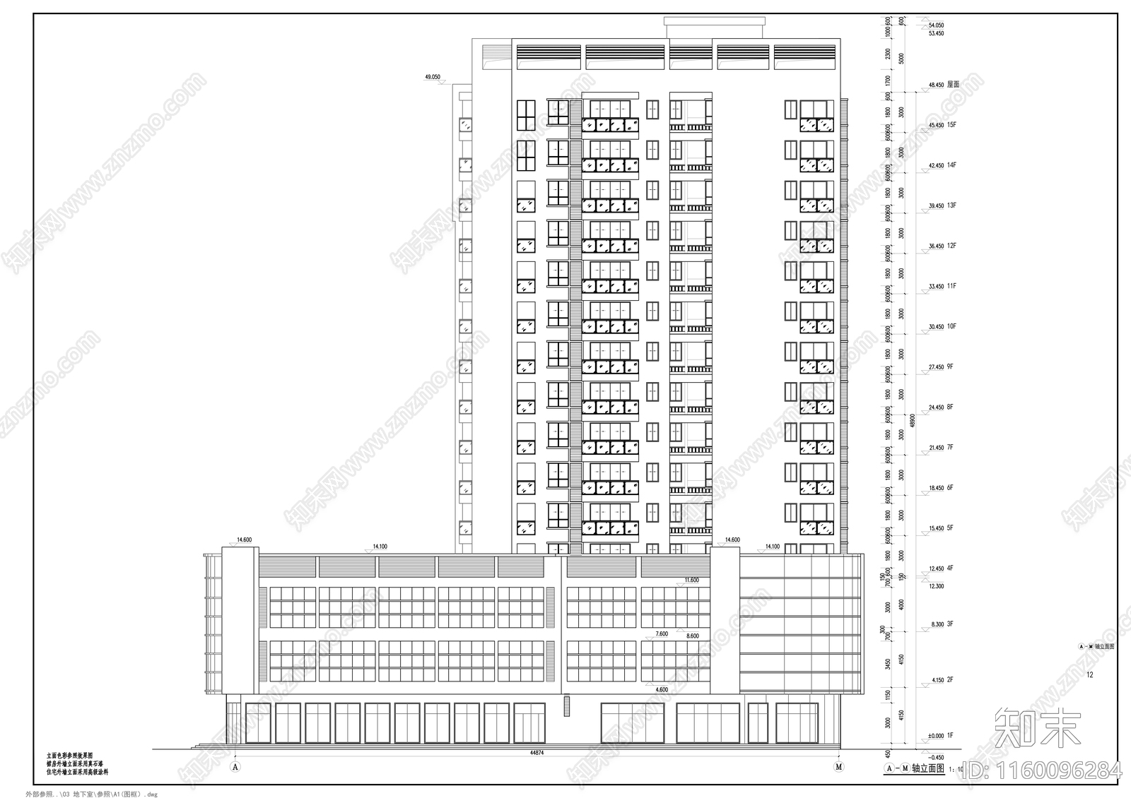 十五层现代风格住宅拆迁安置cad施工图下载【ID:1160096284】