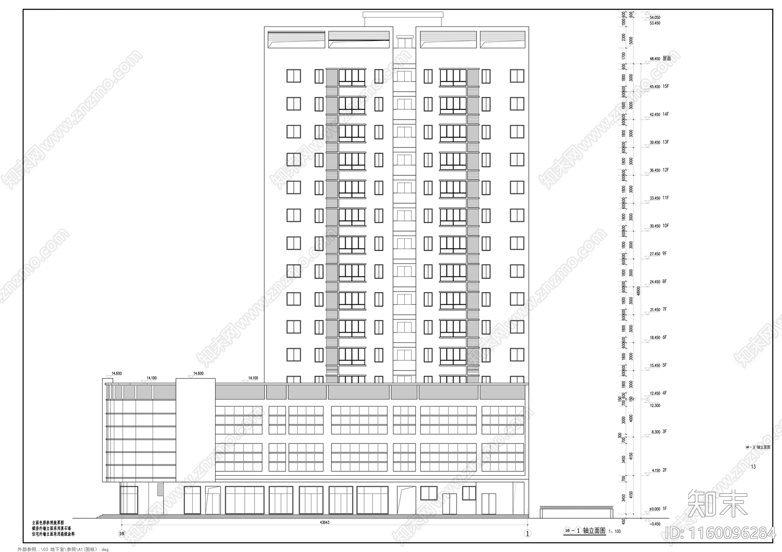 十五层现代风格住宅拆迁安置cad施工图下载【ID:1160096284】