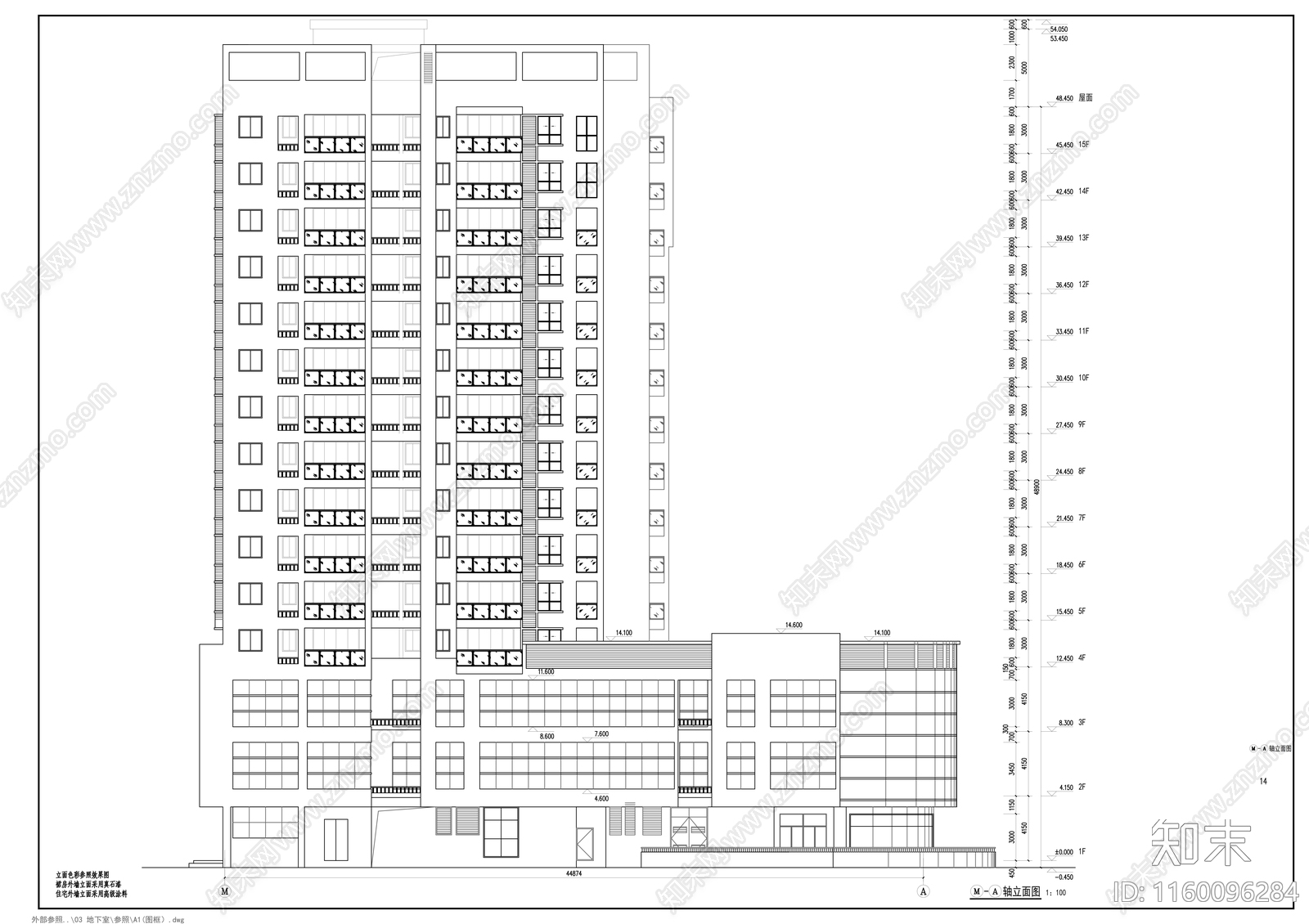 十五层现代风格住宅拆迁安置cad施工图下载【ID:1160096284】