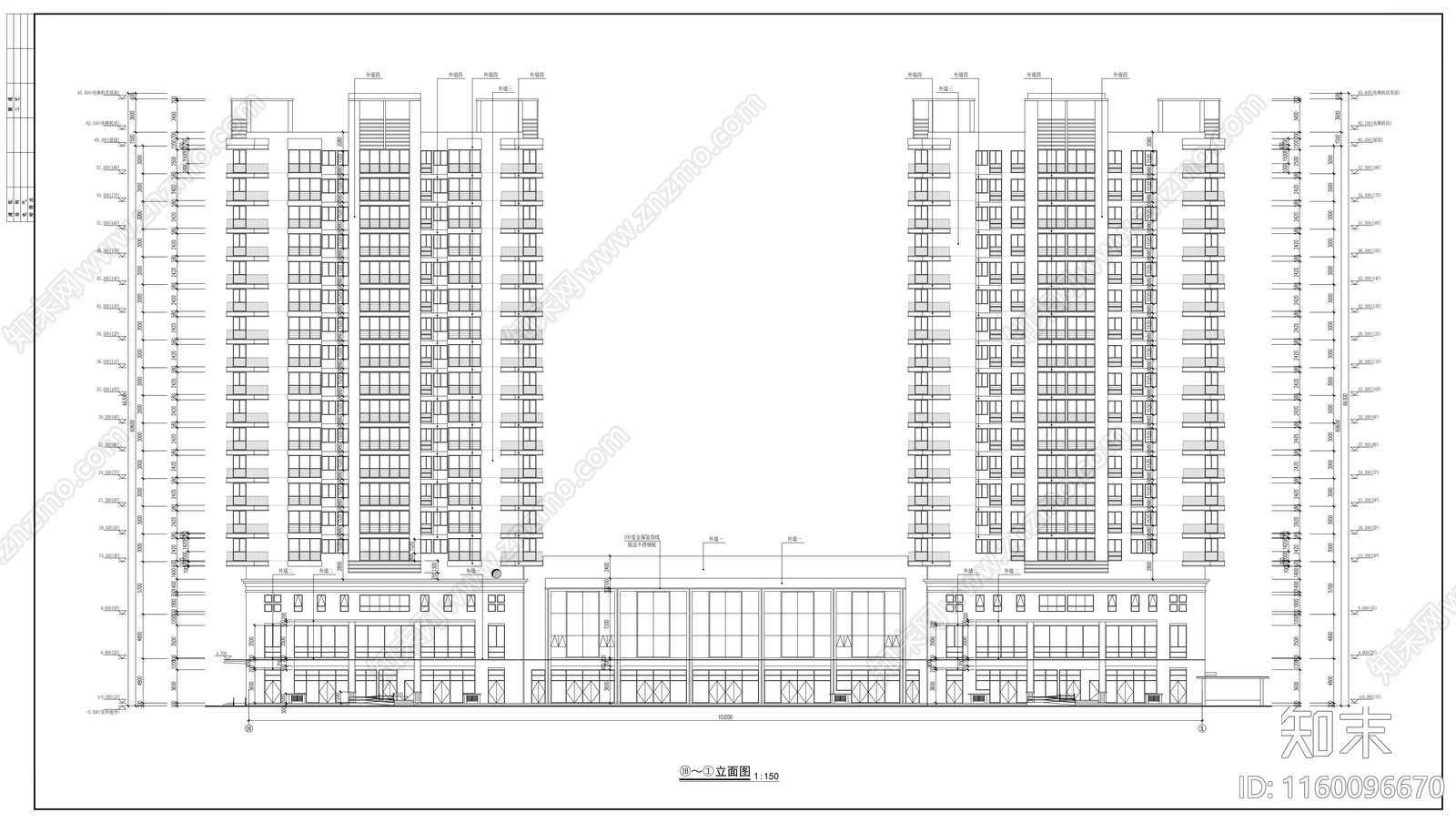 时代广场十八层商住楼建cad施工图下载【ID:1160096670】