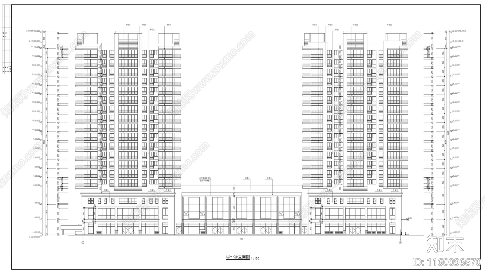 时代广场十八层商住楼建cad施工图下载【ID:1160096670】