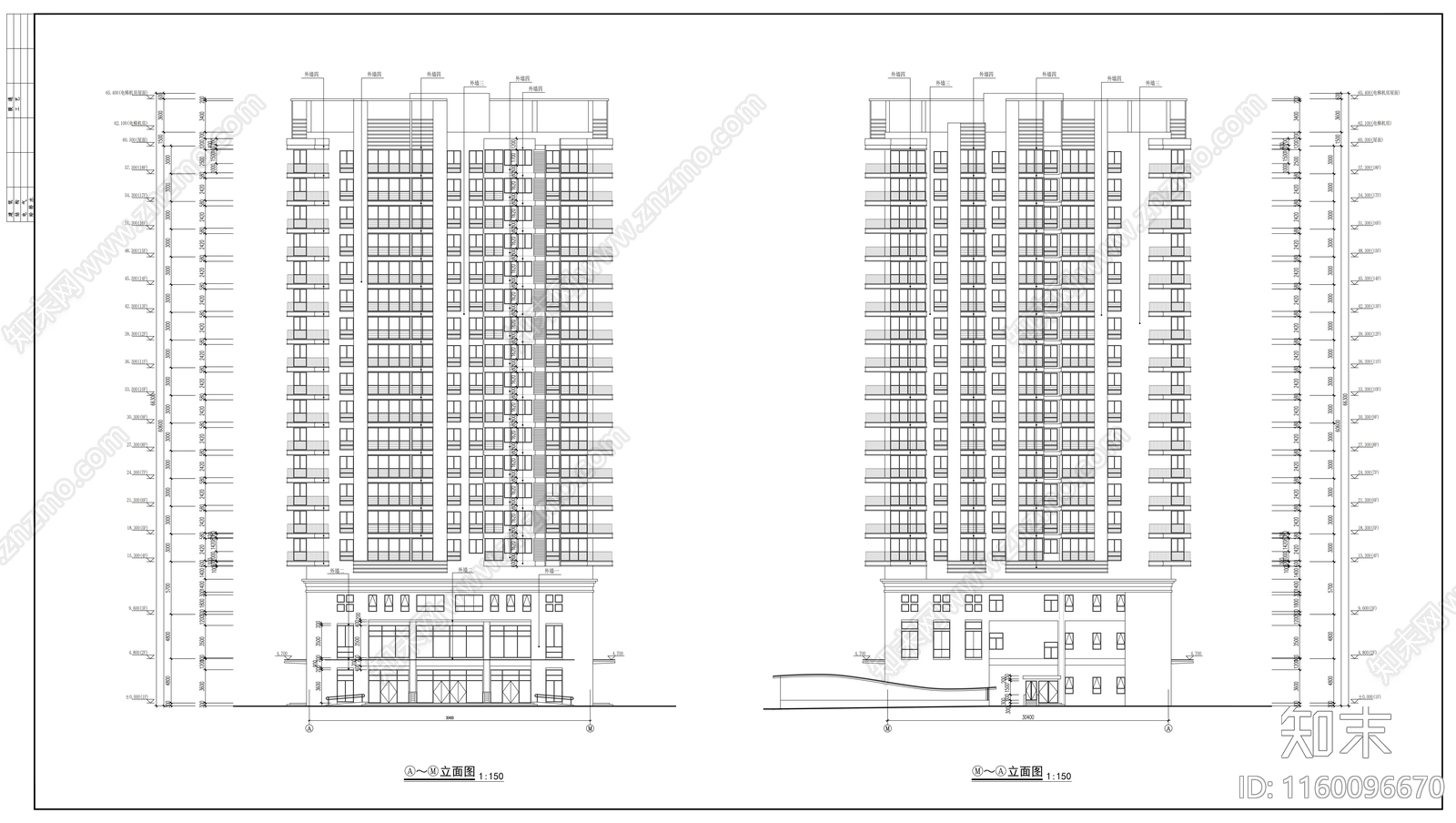 时代广场十八层商住楼建cad施工图下载【ID:1160096670】