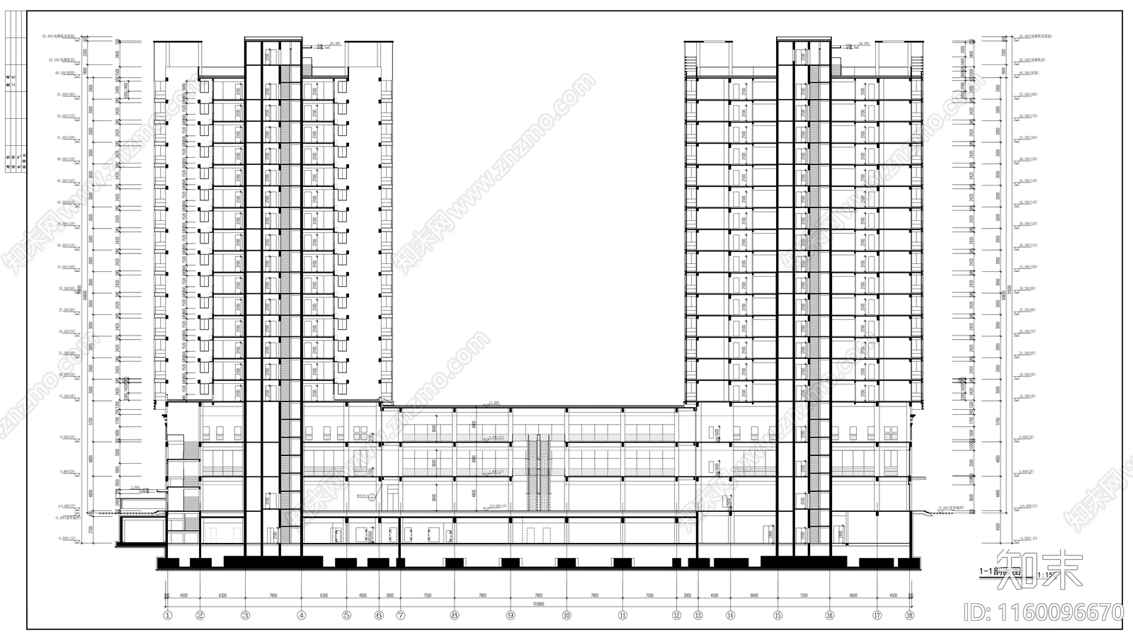 时代广场十八层商住楼建cad施工图下载【ID:1160096670】