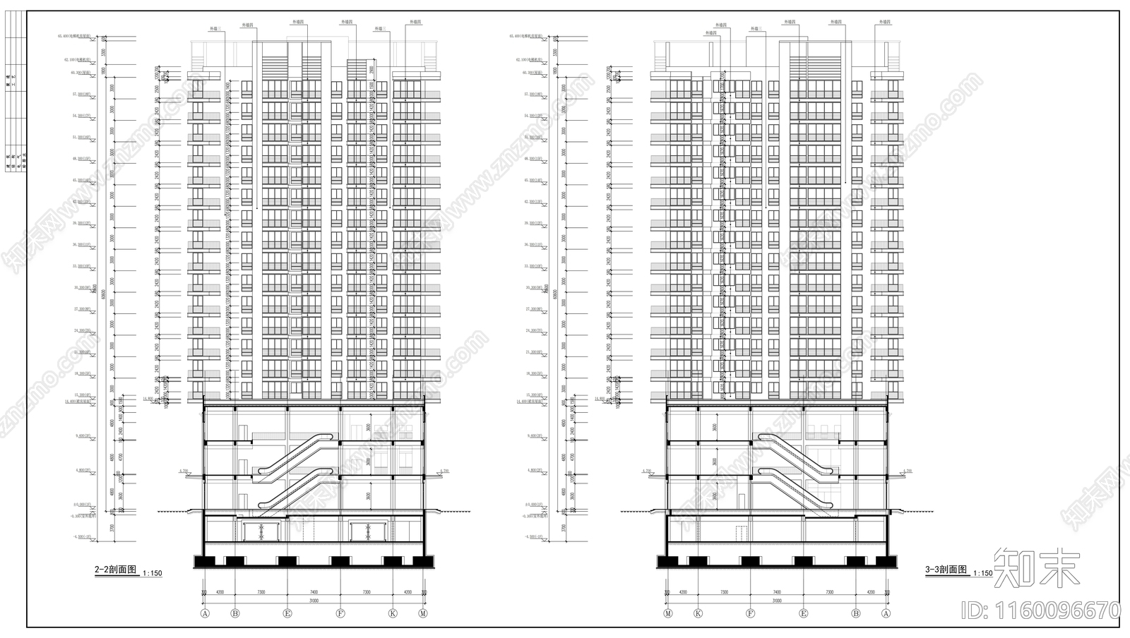 时代广场十八层商住楼建cad施工图下载【ID:1160096670】