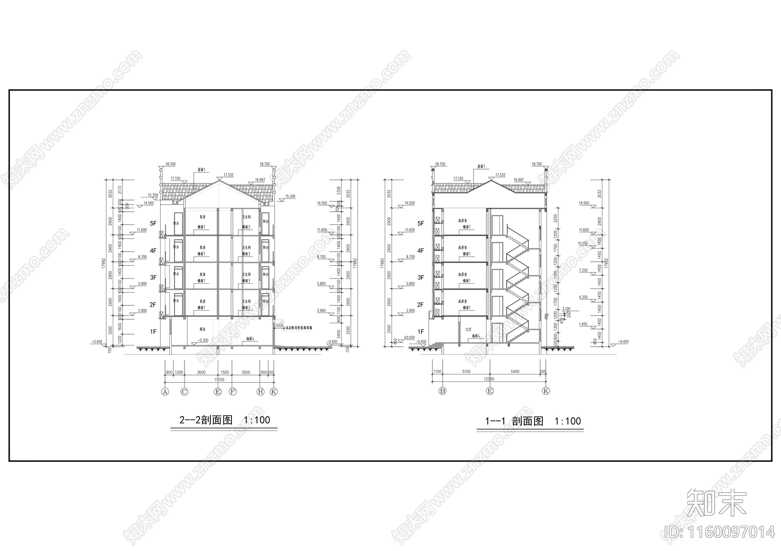 五层沿街综合楼建cad施工图下载【ID:1160097014】