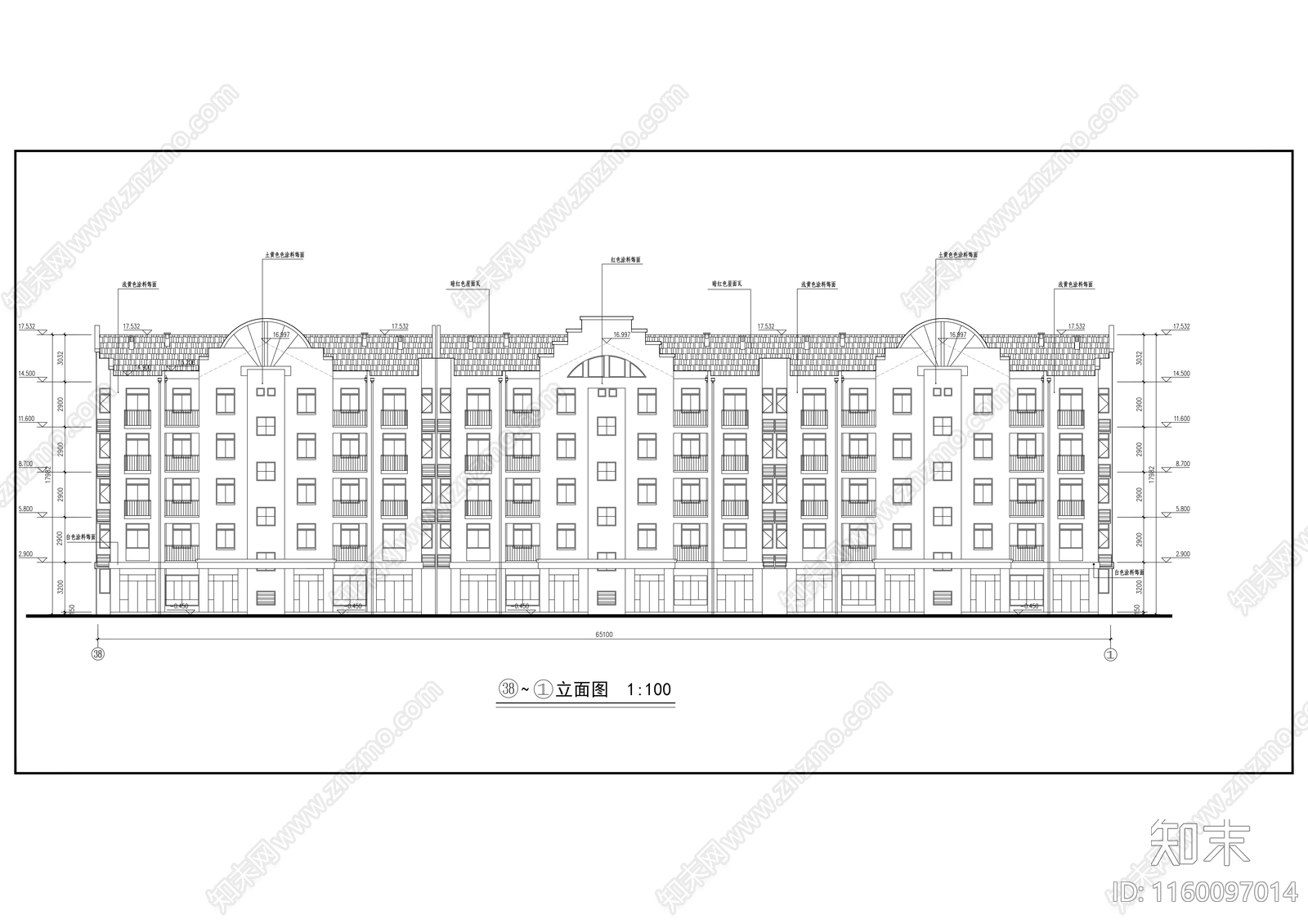 五层沿街综合楼建cad施工图下载【ID:1160097014】