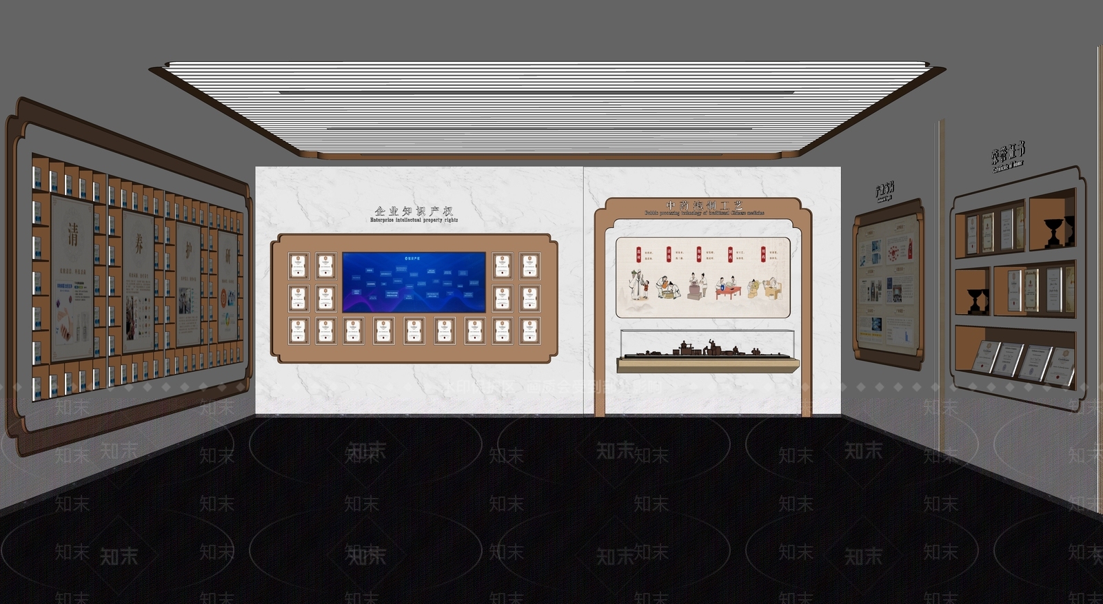 新中式文化展厅党建历史文化墙中医馆博物馆SU模型下载【ID:1160104507】