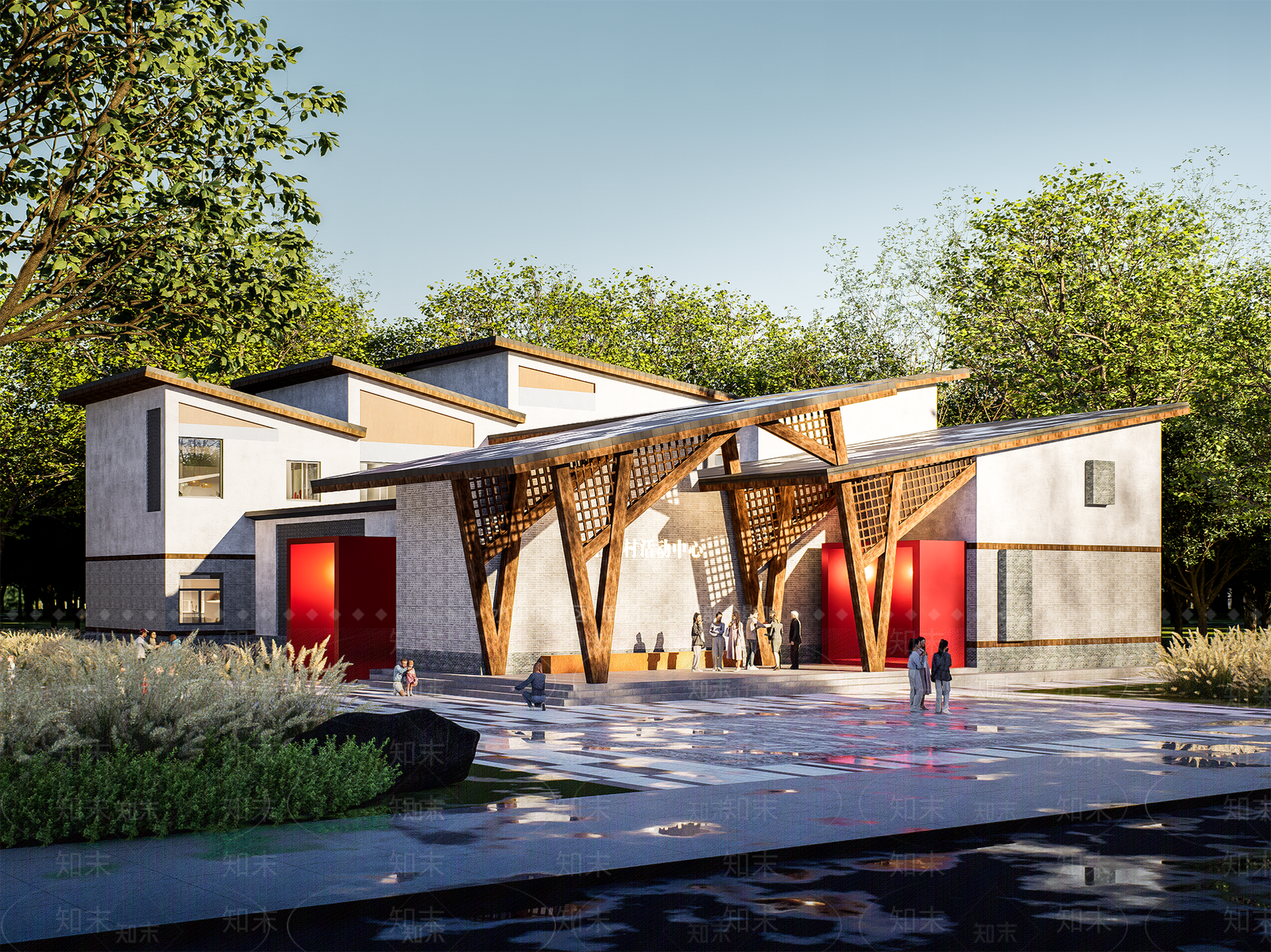 现代新中式活动中心建筑3D模型下载【ID:1160105053】