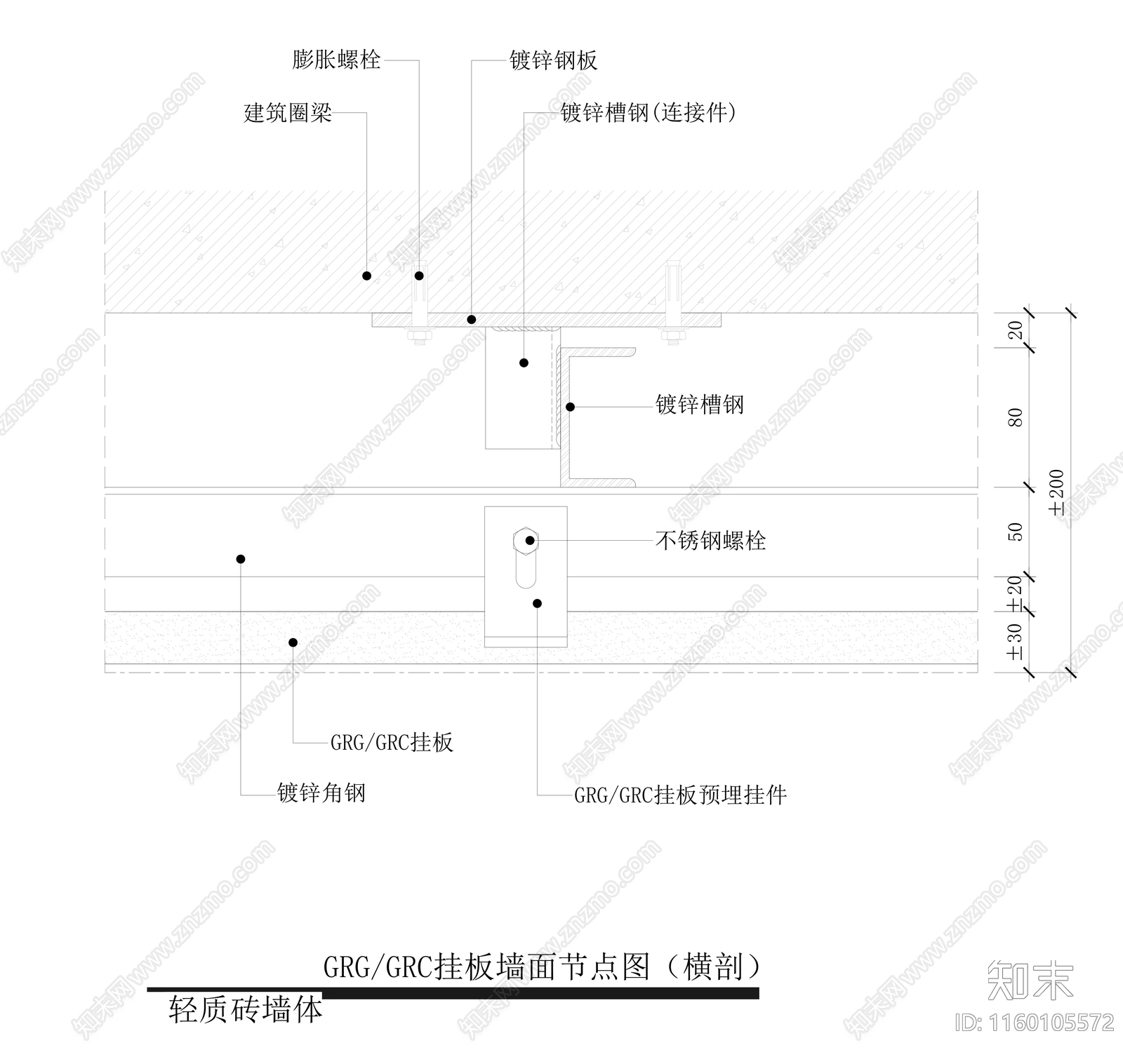 GRGGRC挂板墙面节点图cad施工图下载【ID:1160105572】