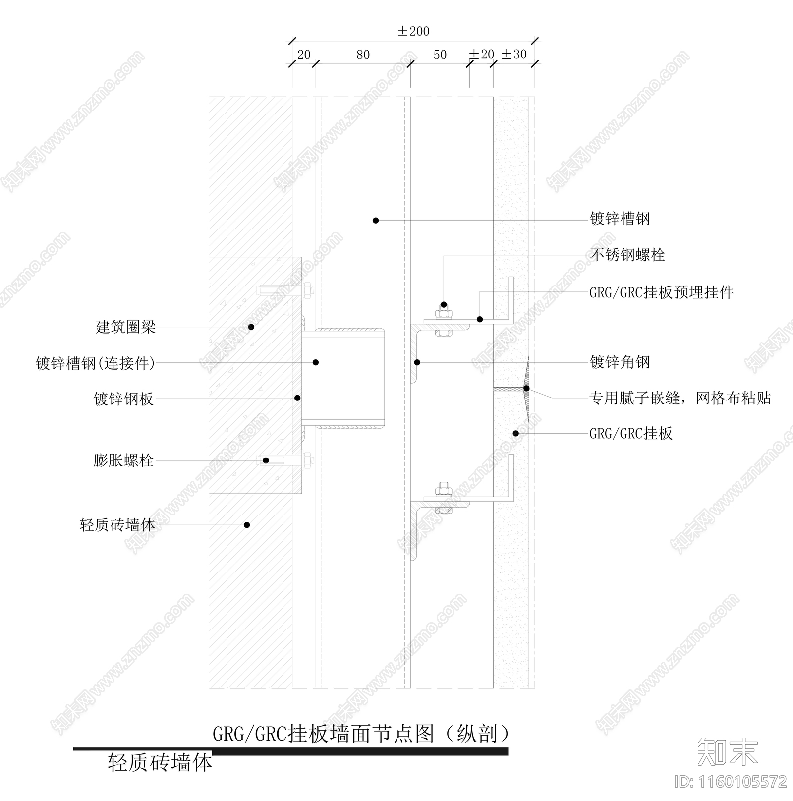 GRGGRC挂板墙面节点图cad施工图下载【ID:1160105572】