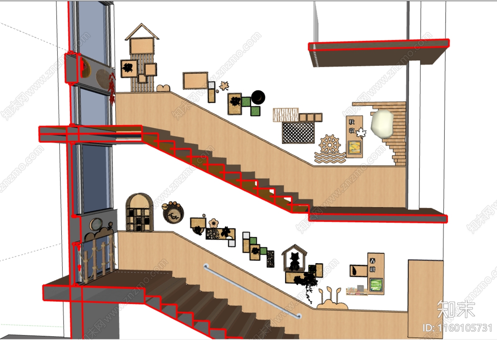 幼儿园空间楼道设计SU模型下载【ID:1160105731】