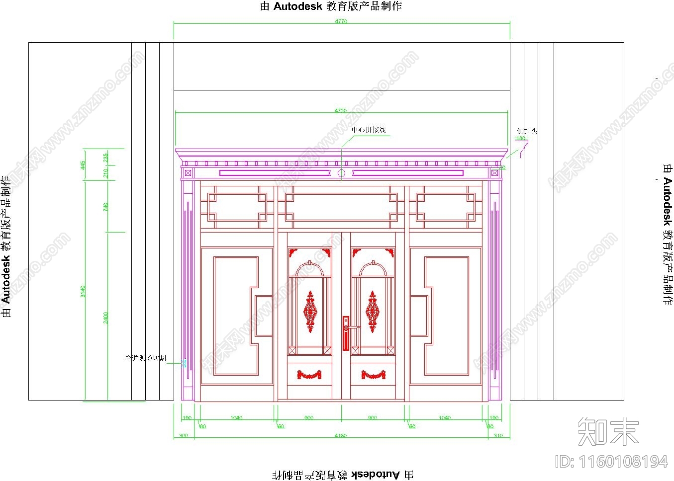 门市纯铜门案例cad施工图下载【ID:1160108194】