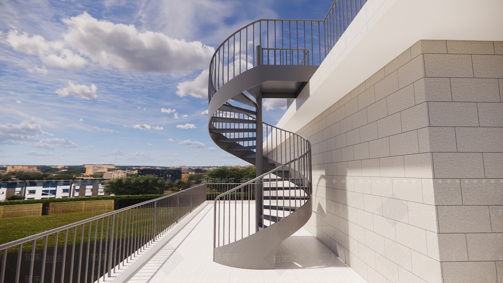 现代室外旋转楼梯3D模型下载【ID:1160108362】