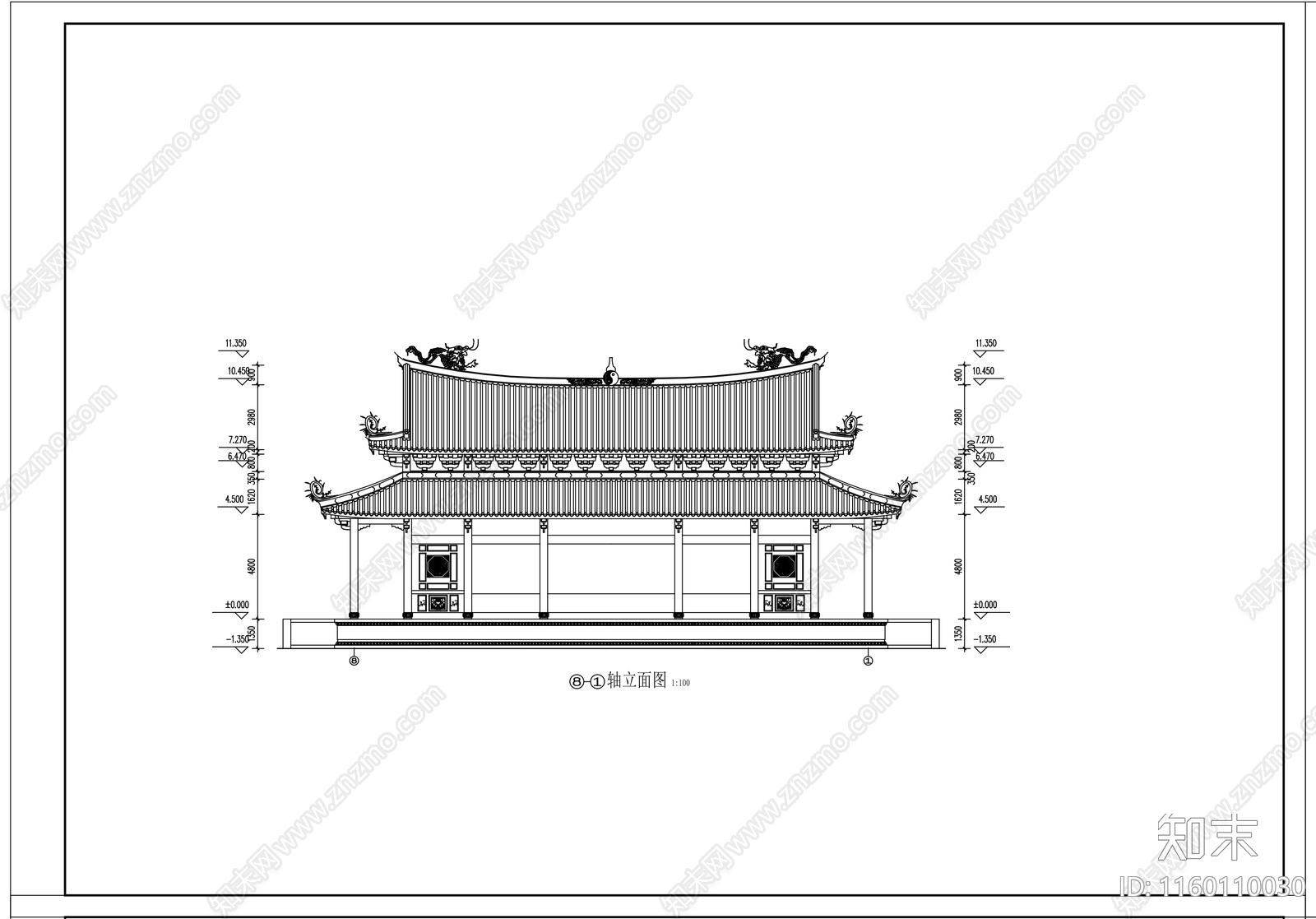 精品中式古建筑宗教寺庙cad施工图下载【ID:1160110030】