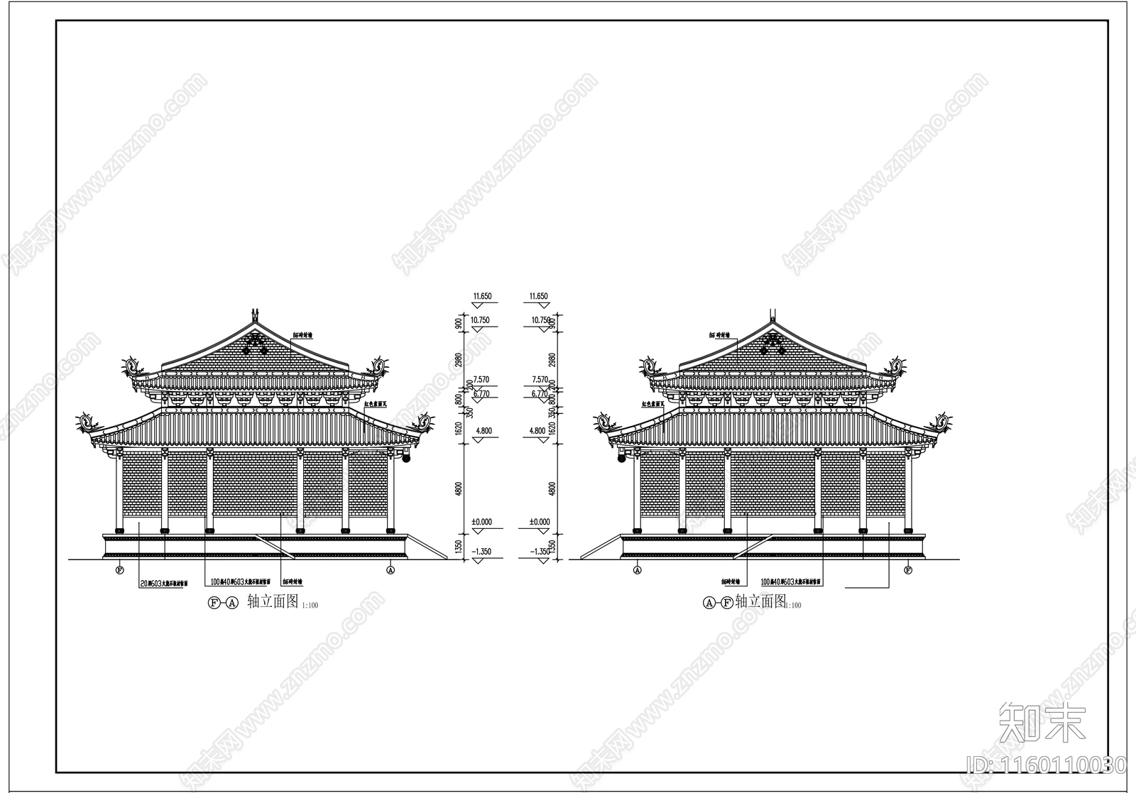 精品中式古建筑宗教寺庙cad施工图下载【ID:1160110030】