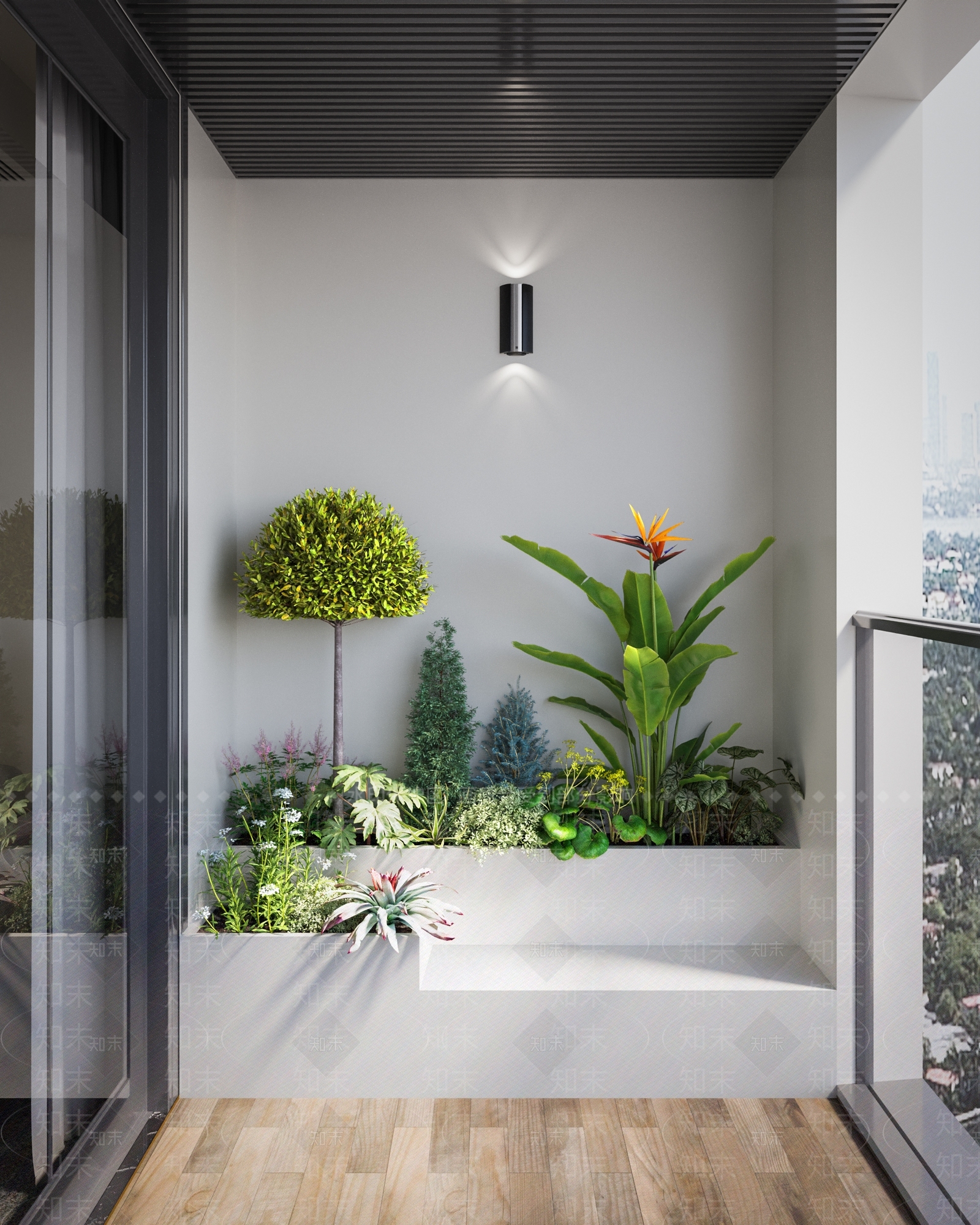 阳台墙角座椅景观绿化配置3D模型下载【ID:1160113080】