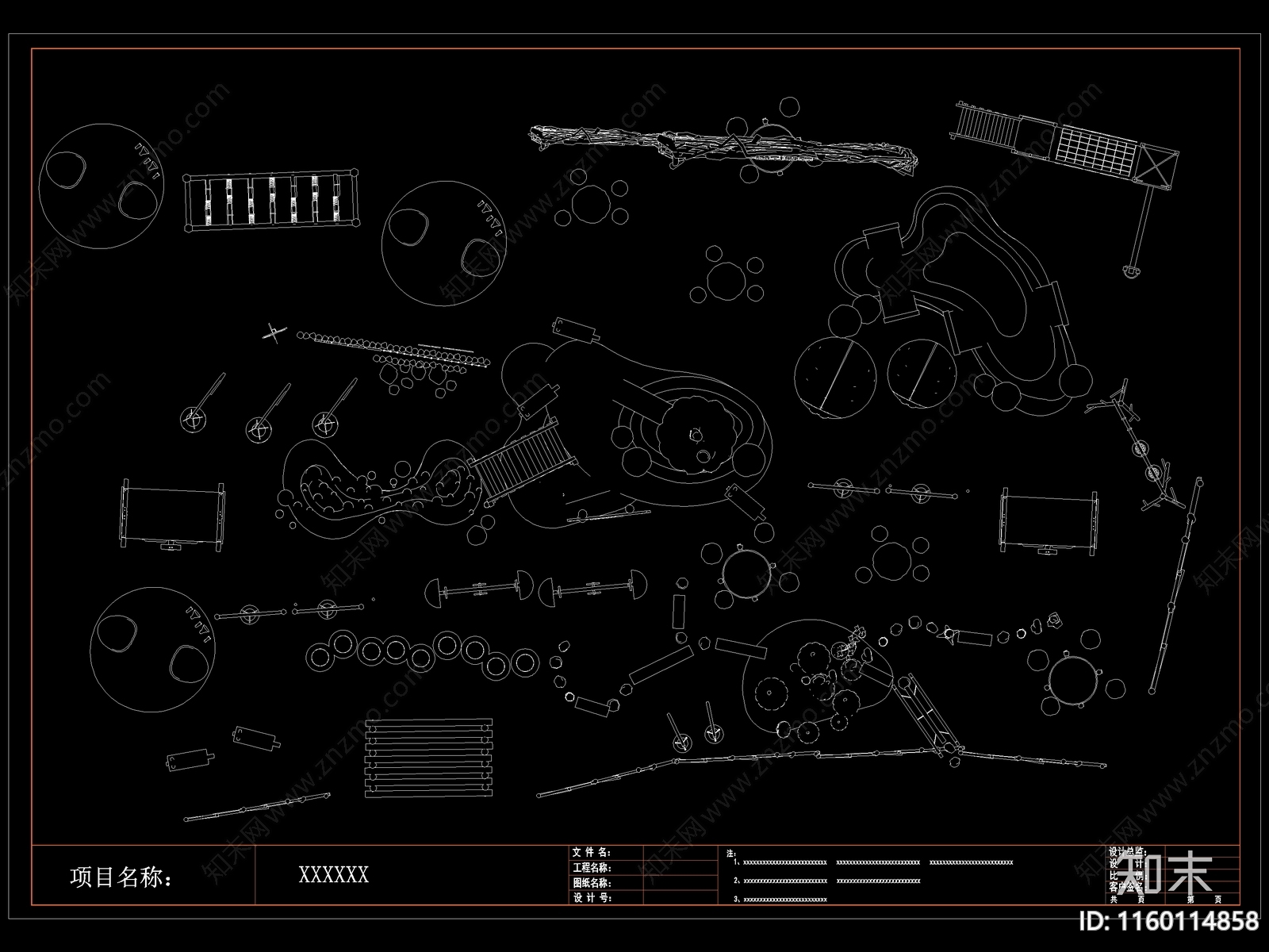 现代儿童户外拓展游乐设施器材cad施工图下载【ID:1160114858】