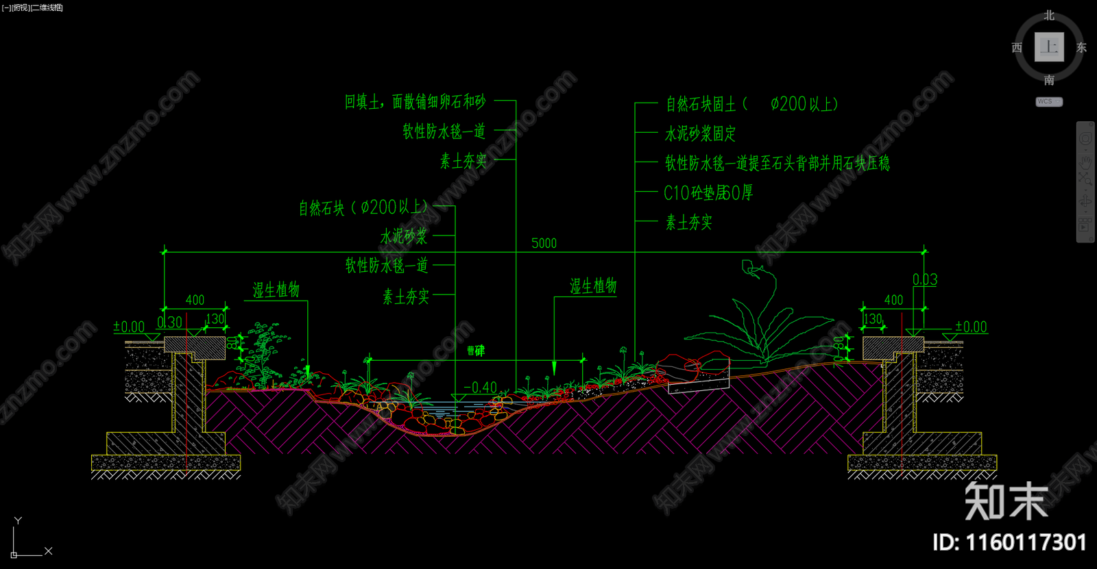 河道溪流剖面图cad施工图下载【ID:1160117301】