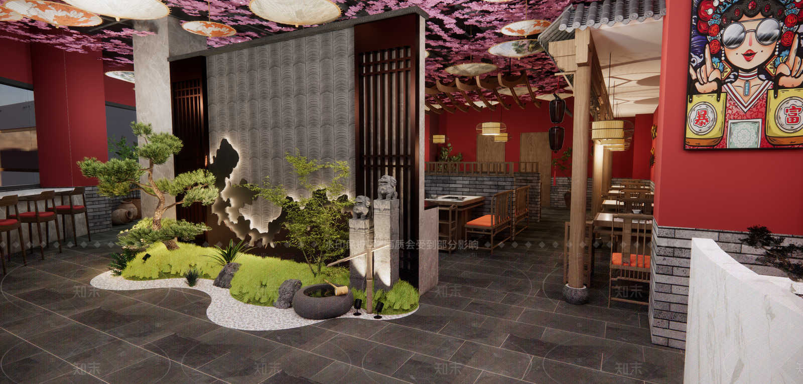 新中式工装火锅店SU模型下载【ID:1160118668】