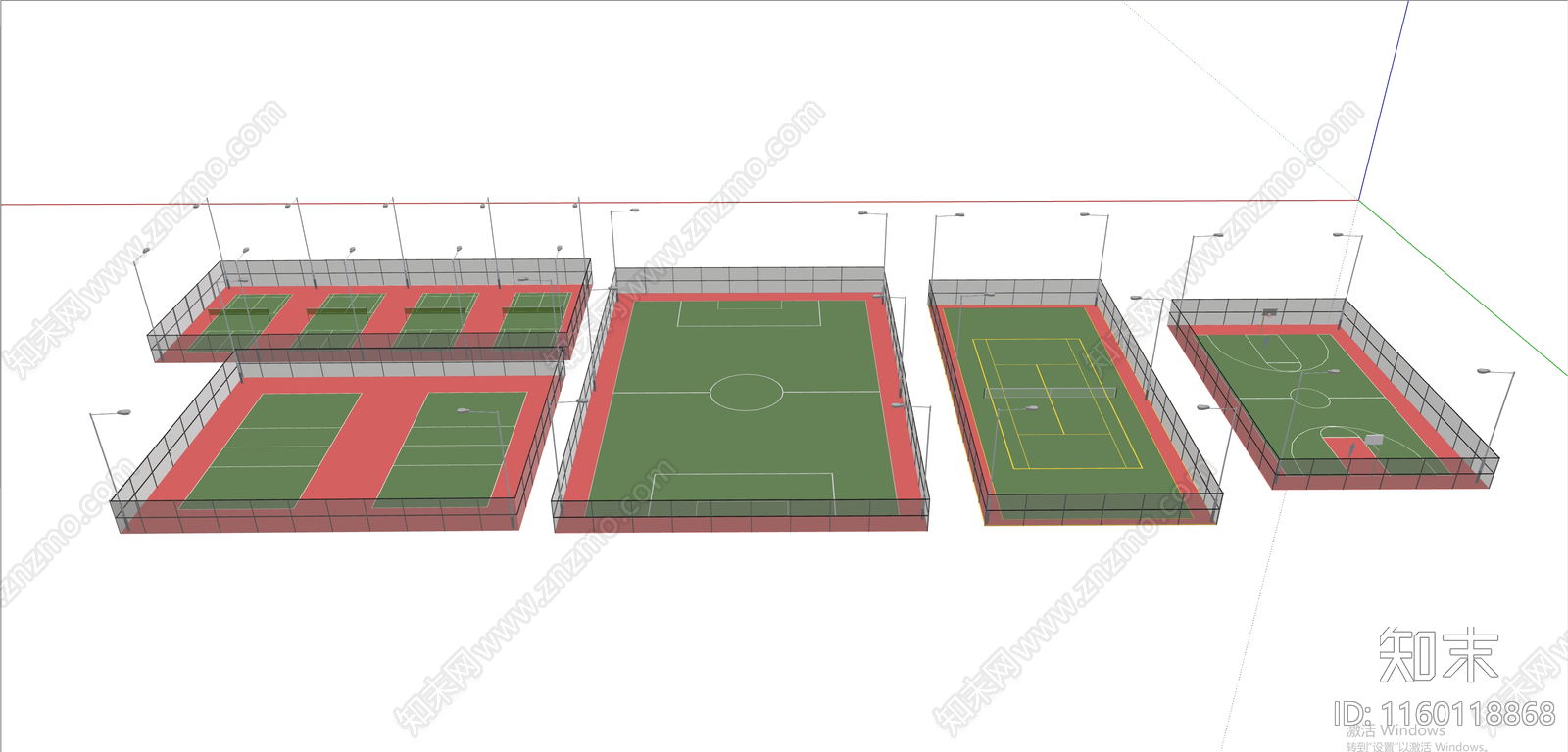 体育场足球场篮球场羽毛球场运动场网球场SU模型下载【ID:1160118868】