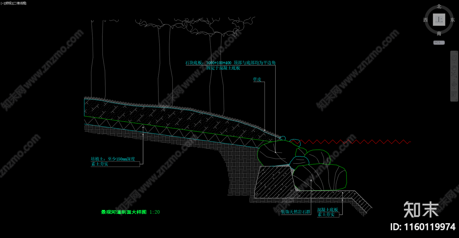 景观河道剖面大样图cad施工图下载【ID:1160119974】