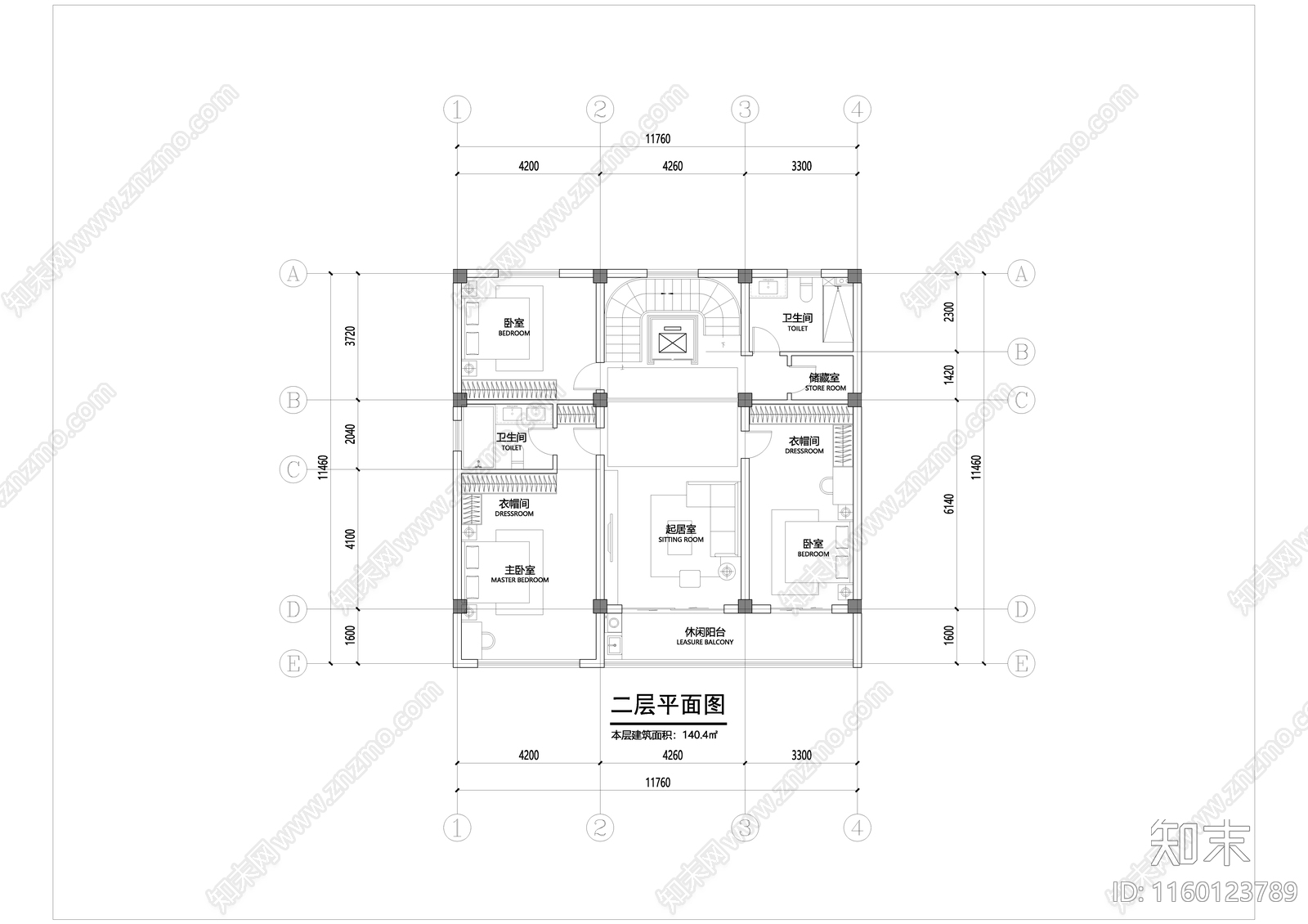 现代别墅平面图cad施工图下载【ID:1160123789】