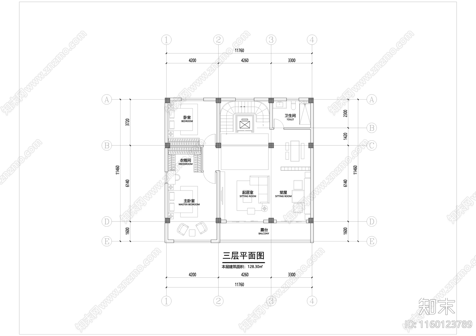 现代别墅平面图cad施工图下载【ID:1160123789】