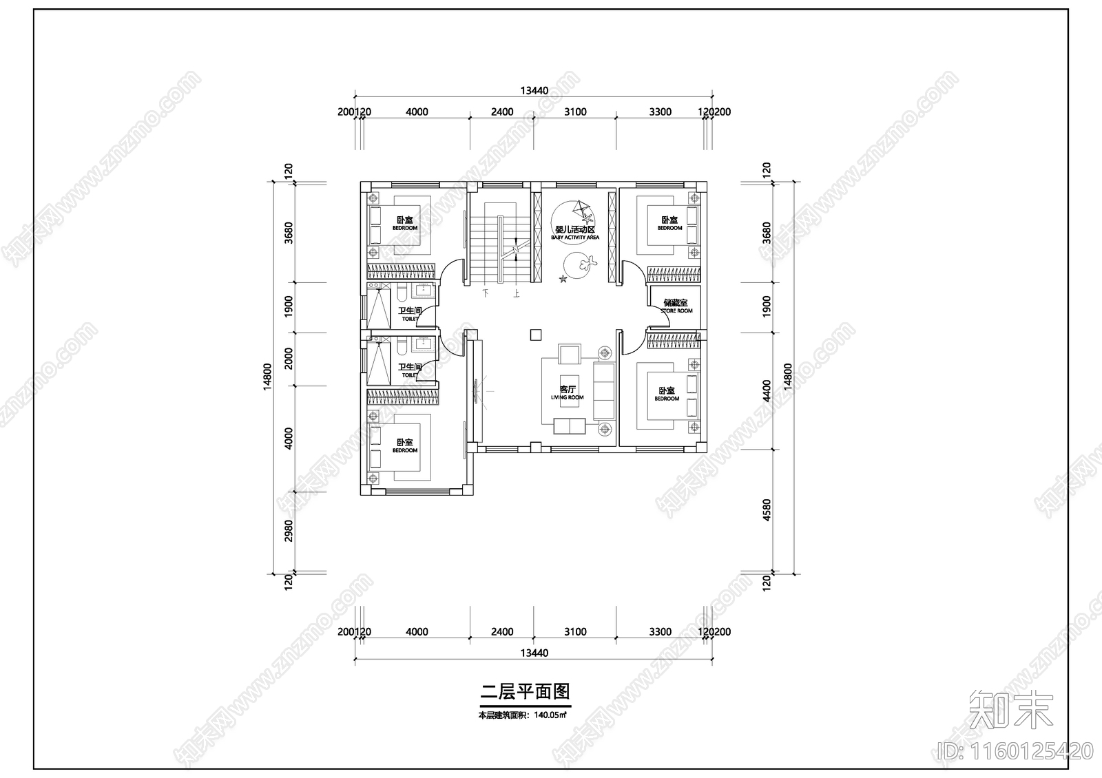 三层现代别墅平面图施工图下载【ID:1160125420】