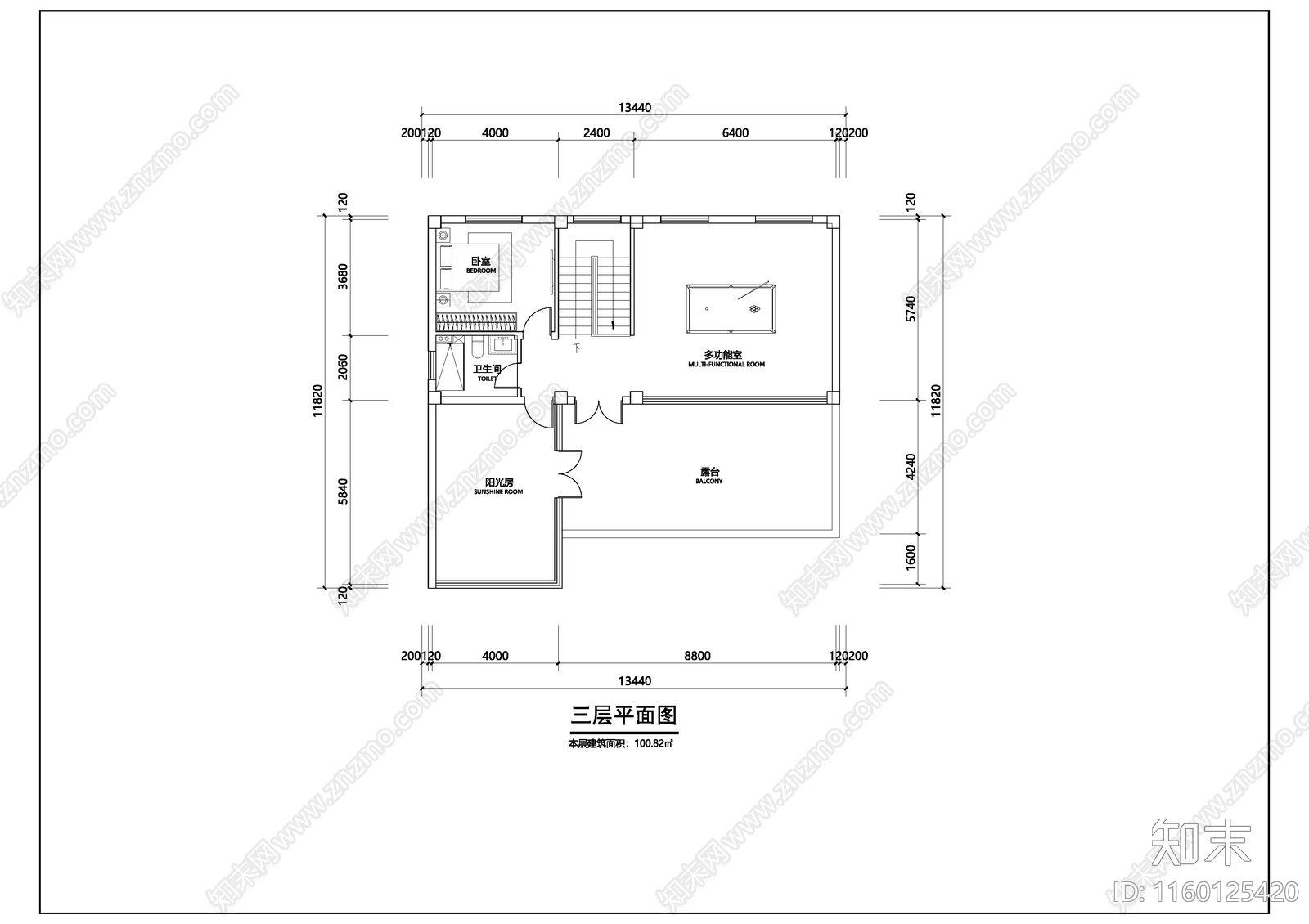 三层现代别墅平面图施工图下载【ID:1160125420】