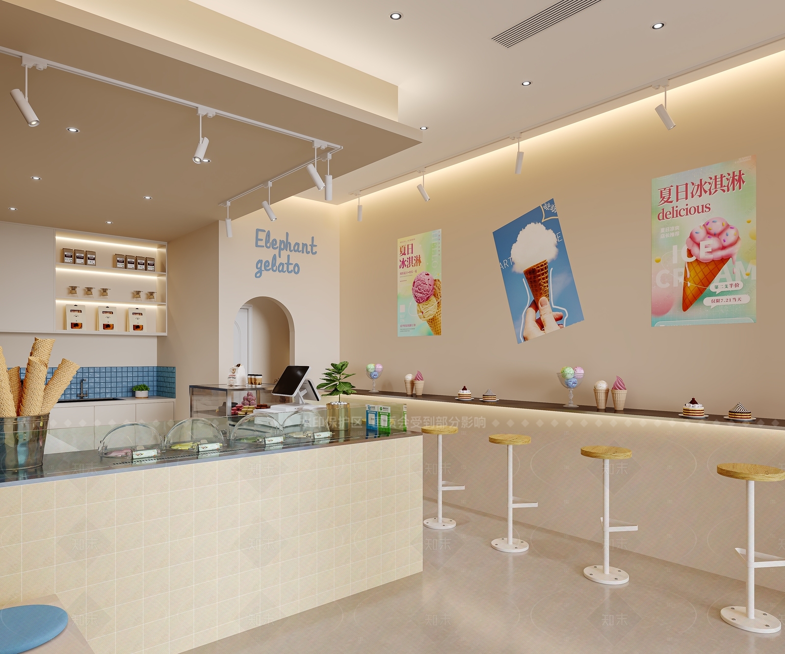 奶油风冰淇淋甜品店3D模型下载【ID:1160130440】