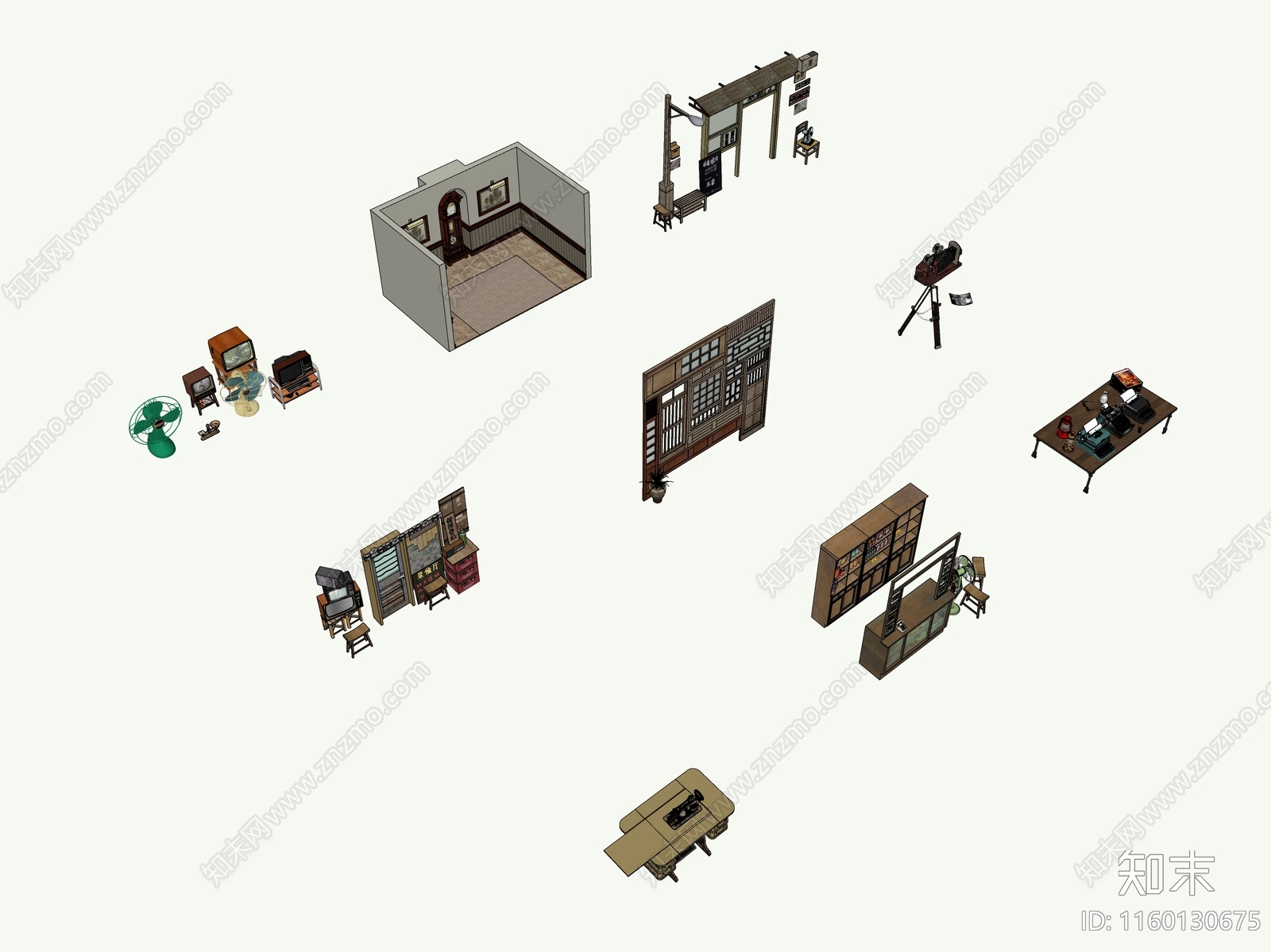 网红复古怀旧家具摆件老电视老电器游戏厅SU模型下载【ID:1160130675】