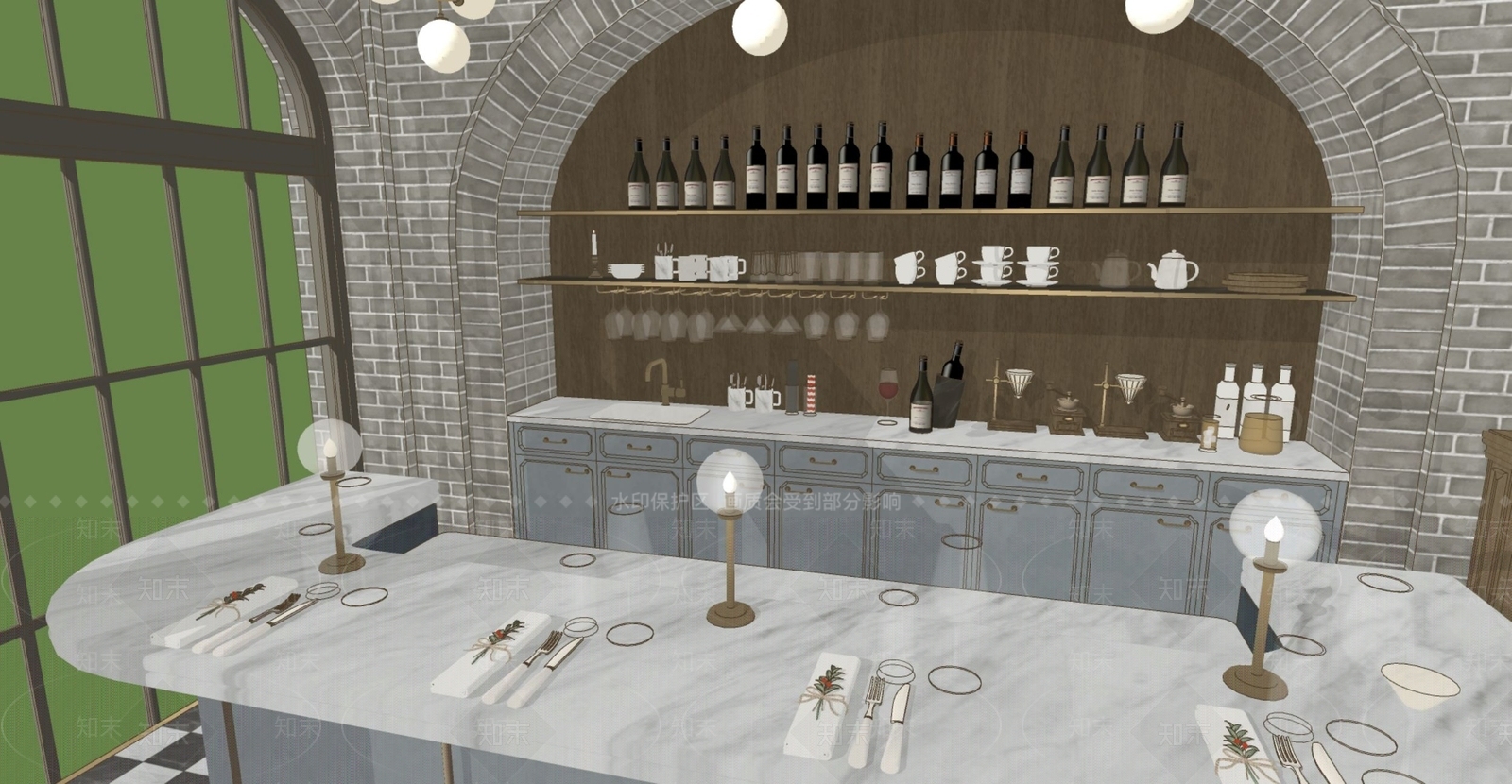 法式风格酒吧吧台SU模型下载【ID:1160133033】
