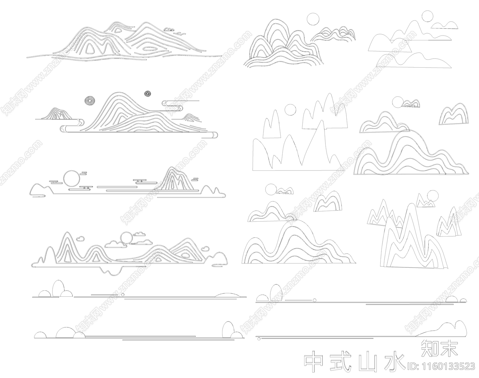 新中式山水雕刻图案花纹图库施工图下载【ID:1160133523】