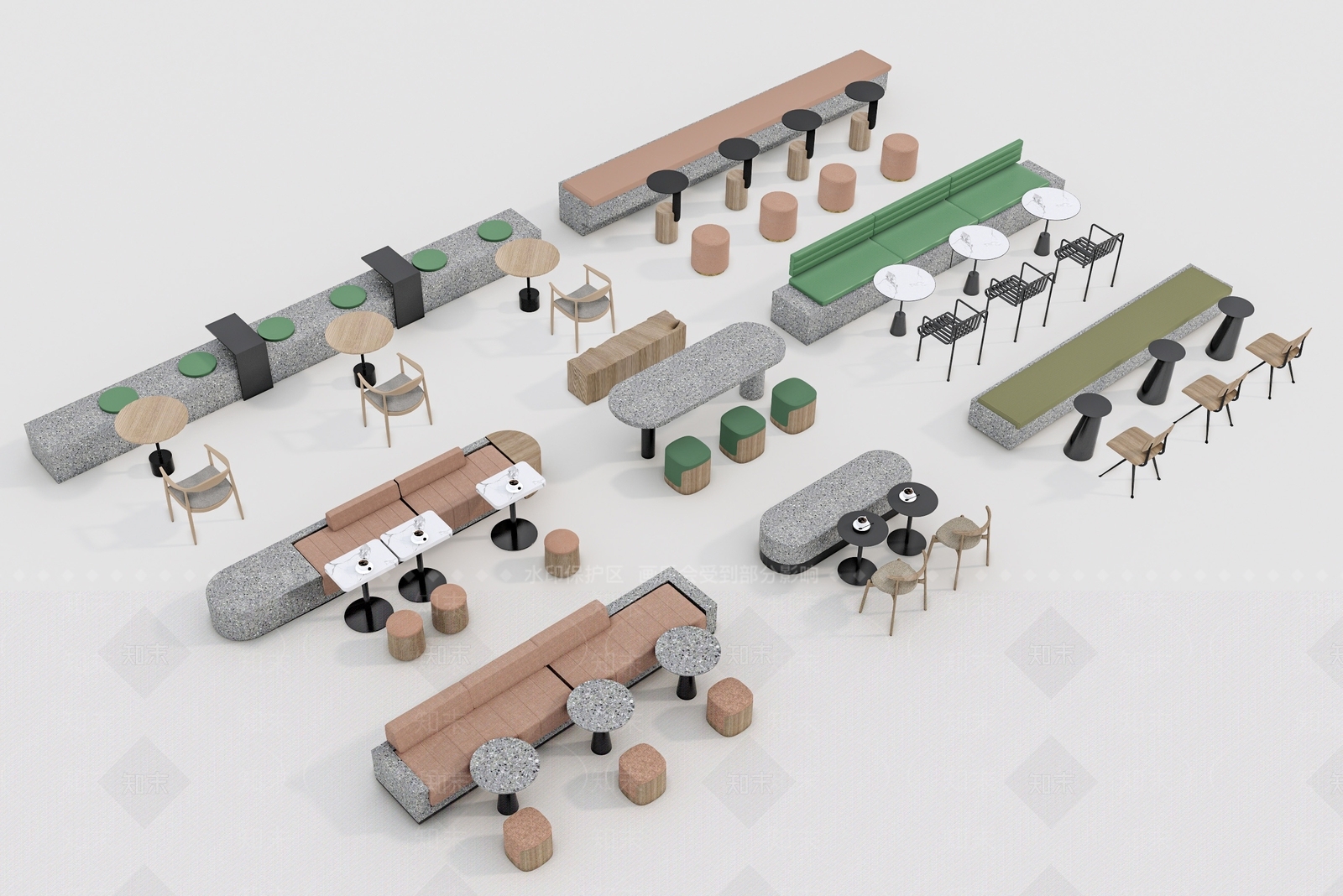 网红餐饮卡座3D模型下载【ID:1160201646】