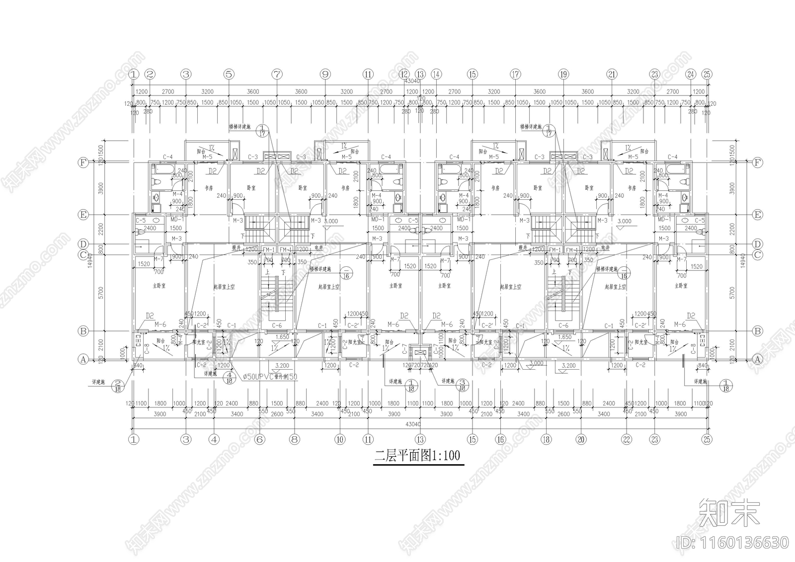 复式居民楼建cad施工图下载【ID:1160136630】