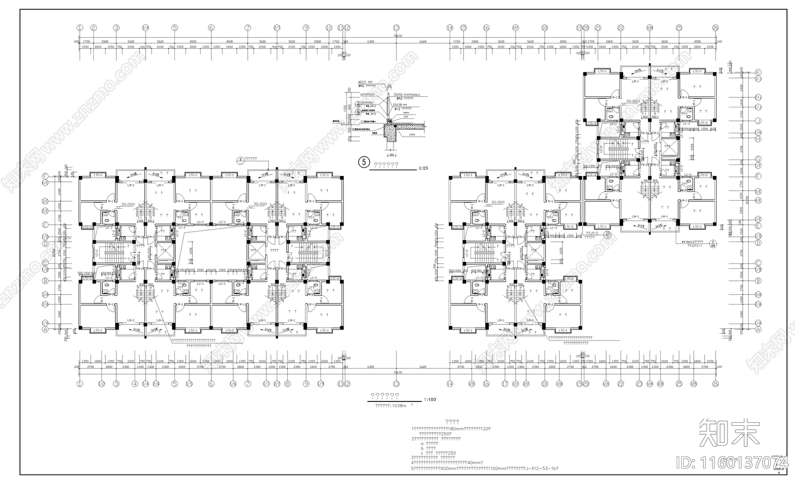 高层住宅楼建cad施工图下载【ID:1160137074】