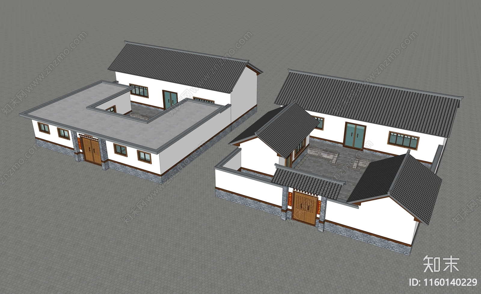 中式乡村户型庭院建筑SU模型下载【ID:1160140229】