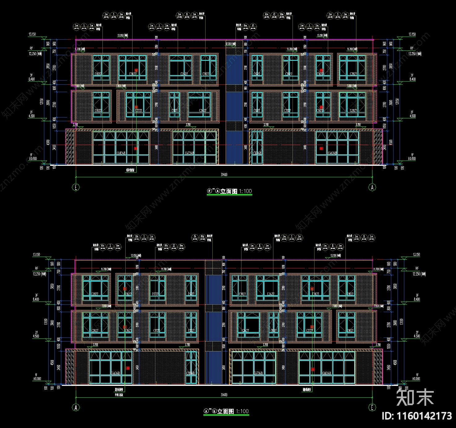 公共建筑立面cad施工图下载【ID:1160142173】