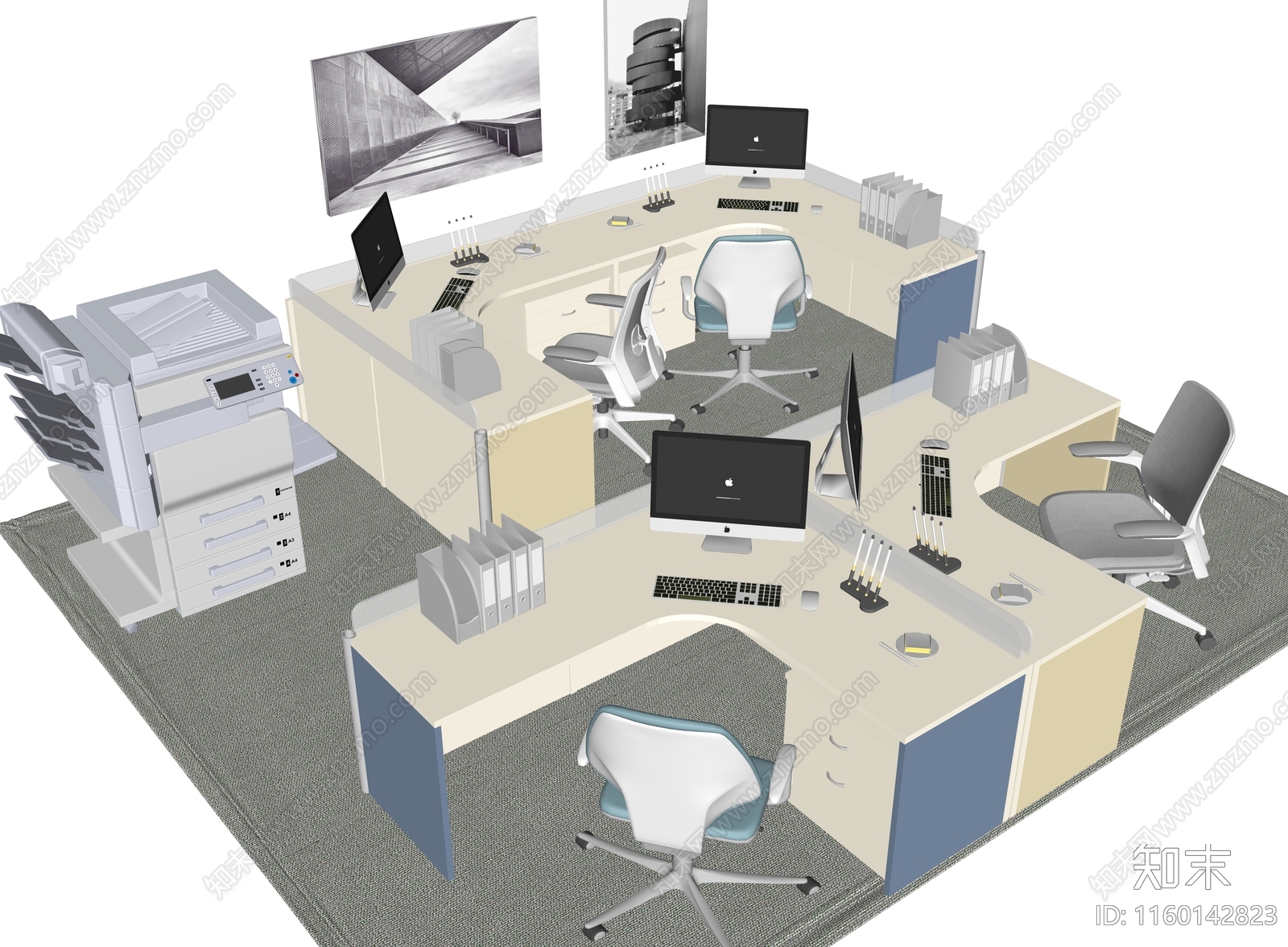 现代办公桌椅组合SU模型下载【ID:1160142823】
