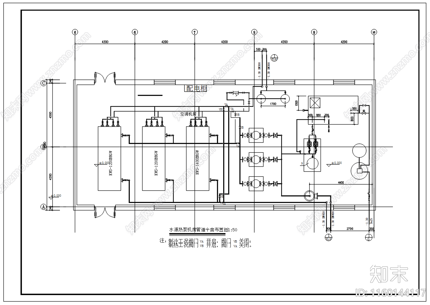 商场水源热泵系统图机房设备布置图cad施工图下载【ID:1160144117】