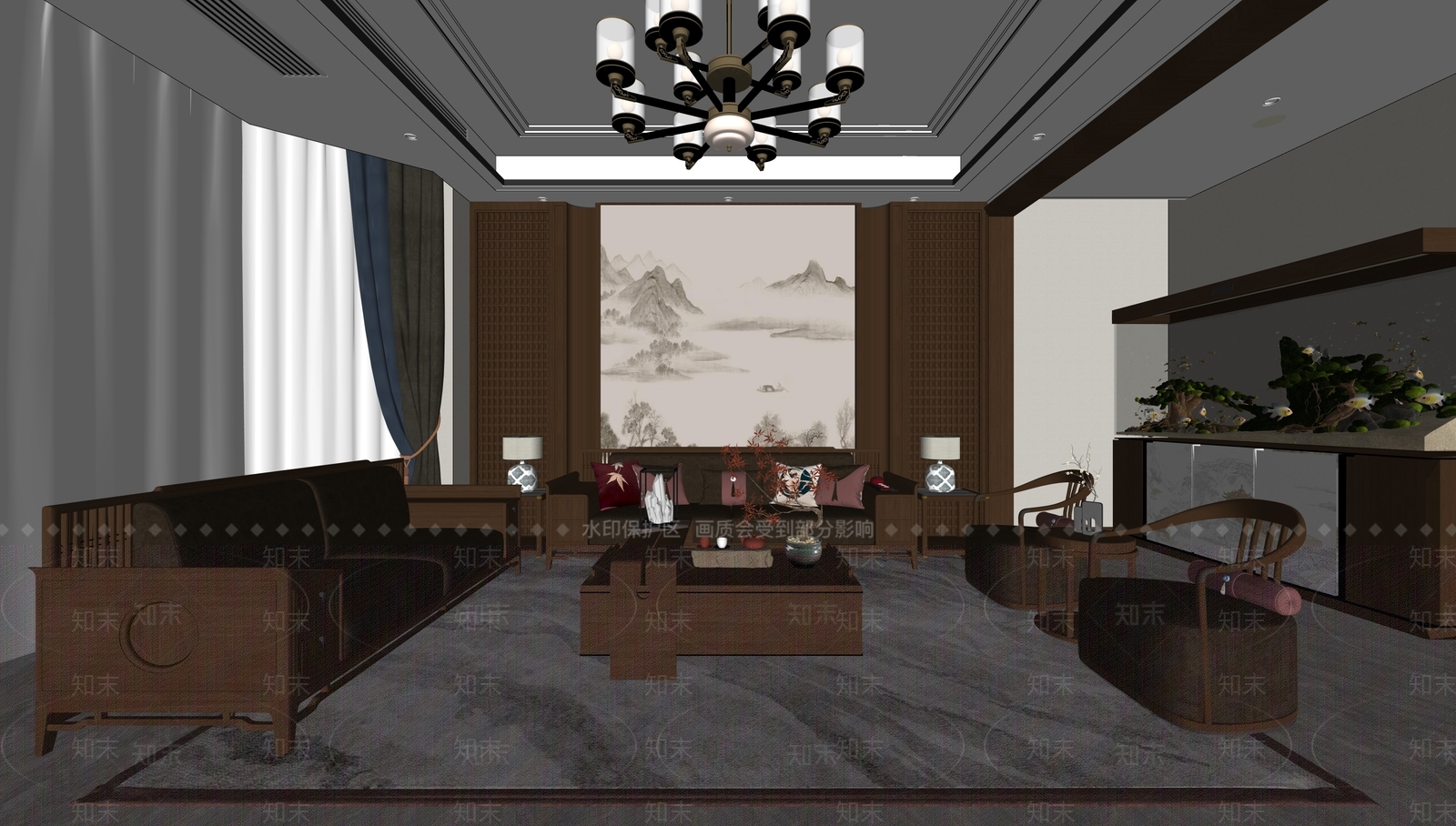 米色布艺多人沙发三人沙发SU模型下载【ID:1227385447】