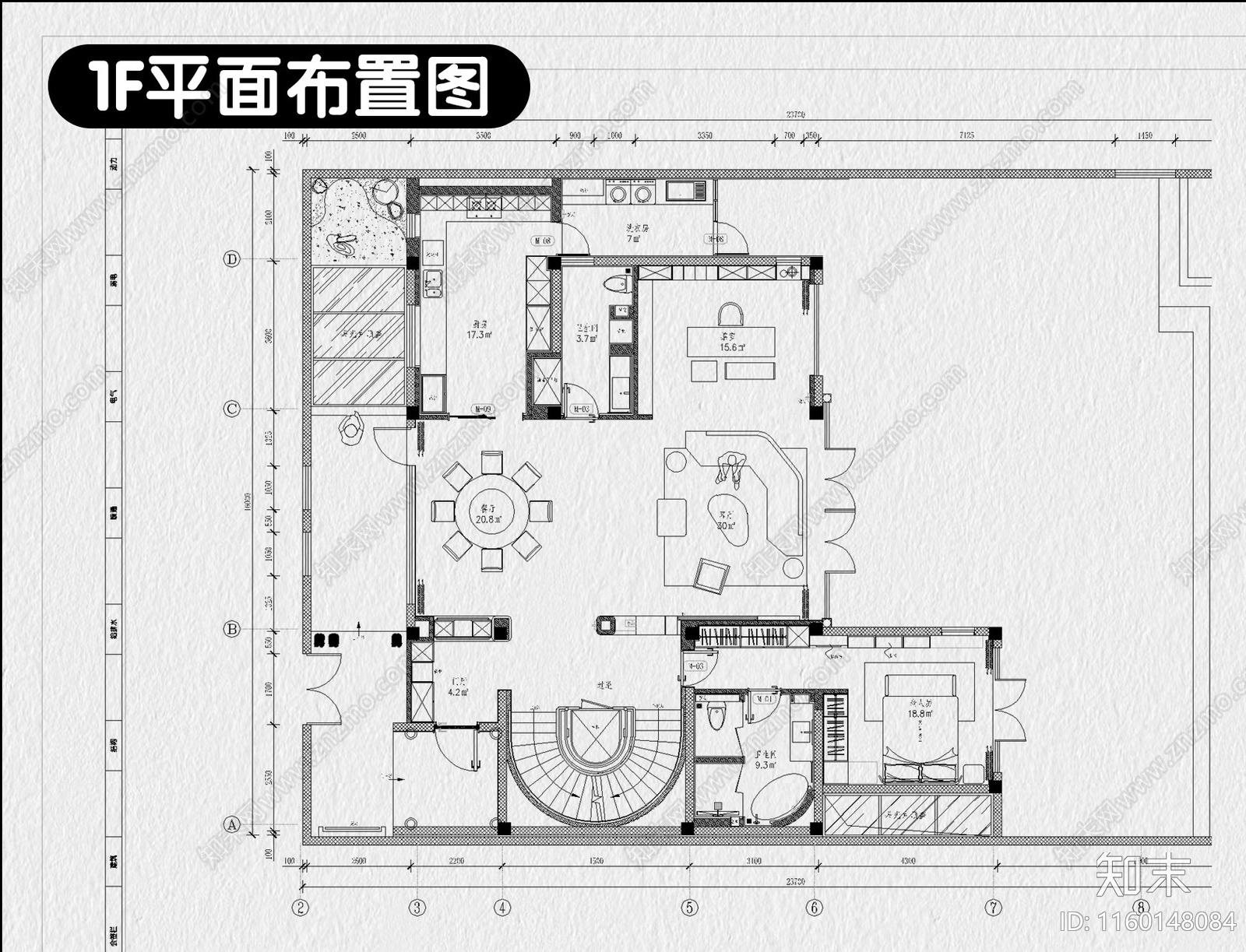 别墅室内装修设计平面布置图豪宅方案家装效果图施工图下载【ID:1160148084】