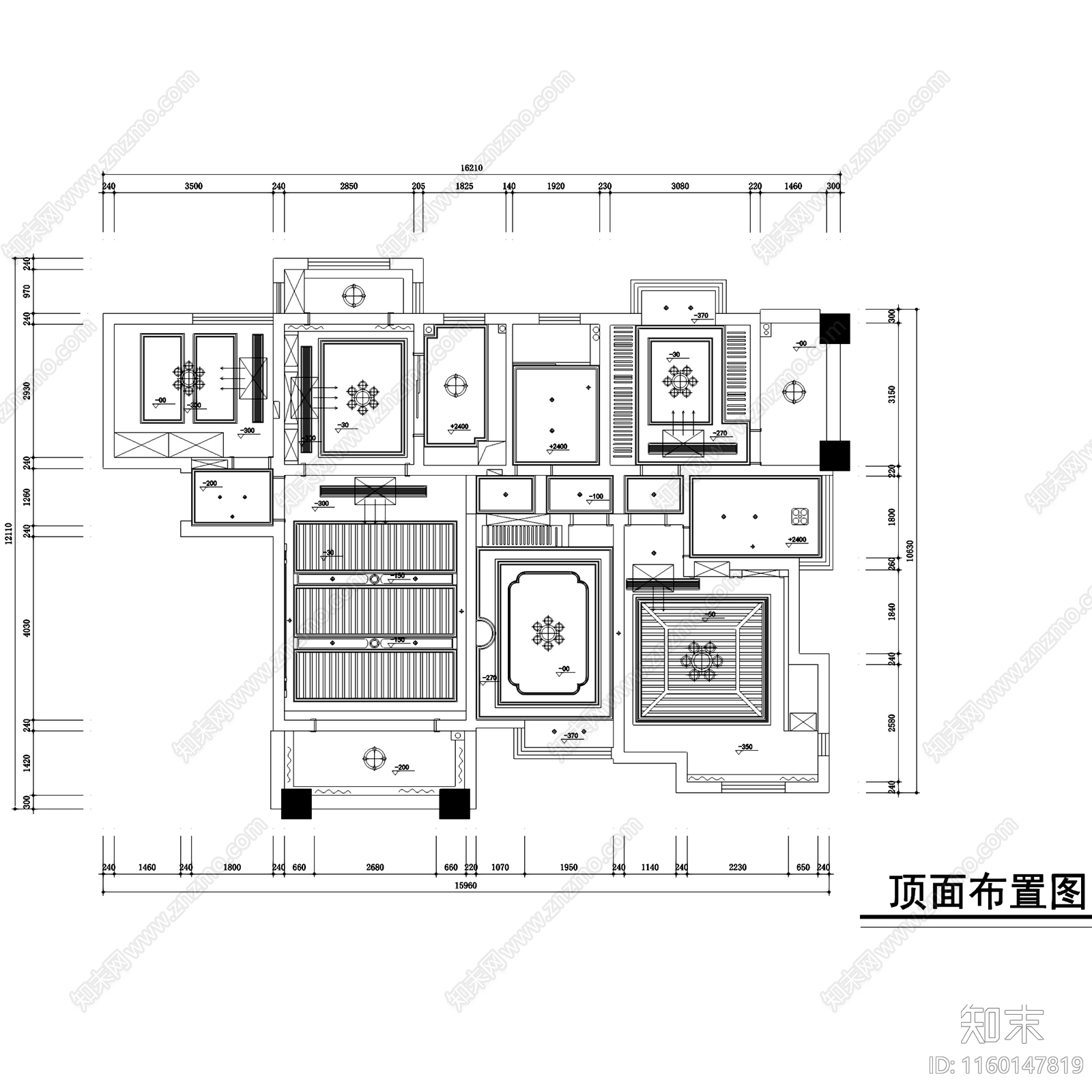 中南世纪城美式三室两厅两卫室内家装CAcad施工图下载【ID:1160147819】